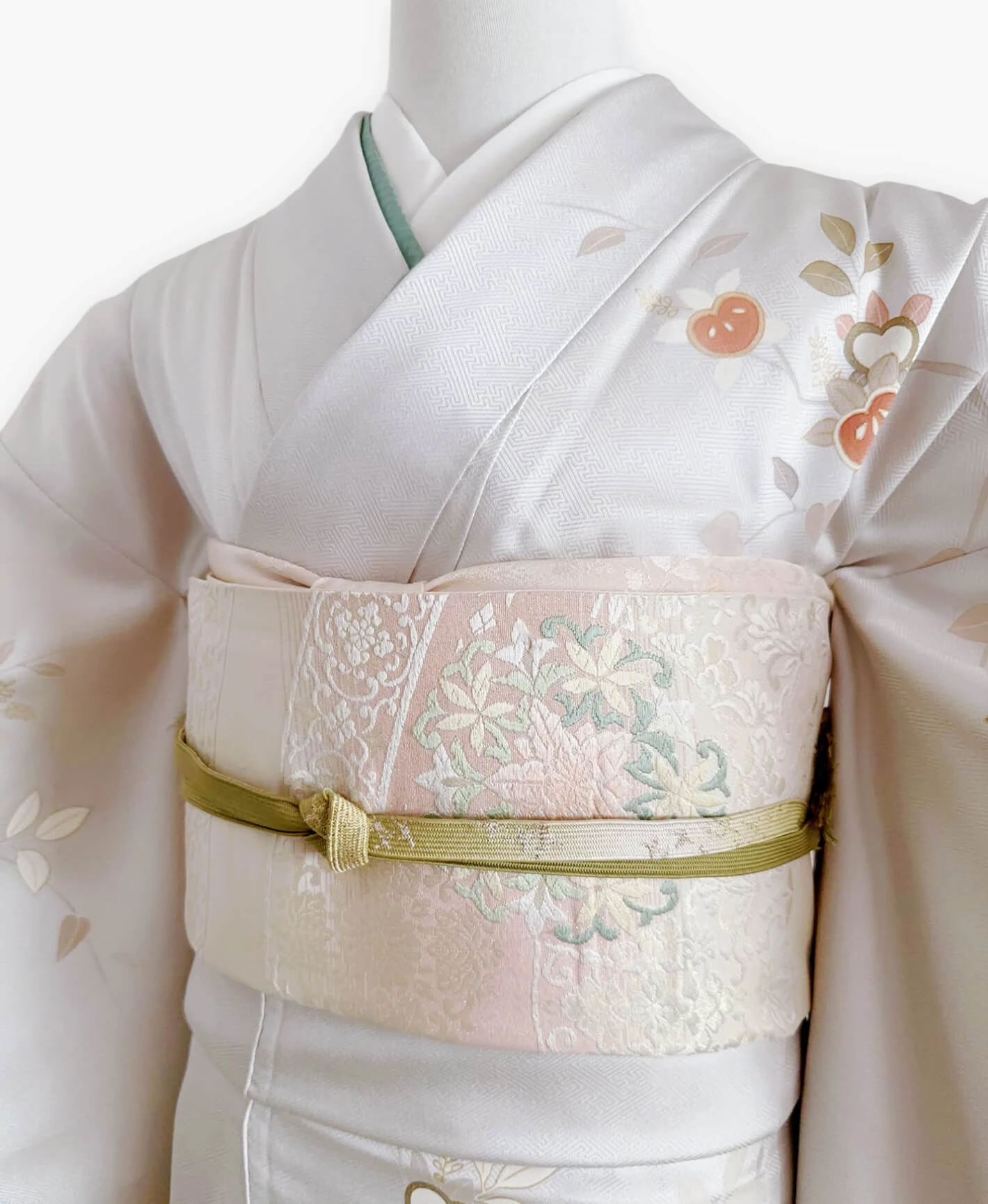 白磁 白系 暈し染め 駒刺繍 金彩 橘 春秋 訪問着レンタル - 画像 3