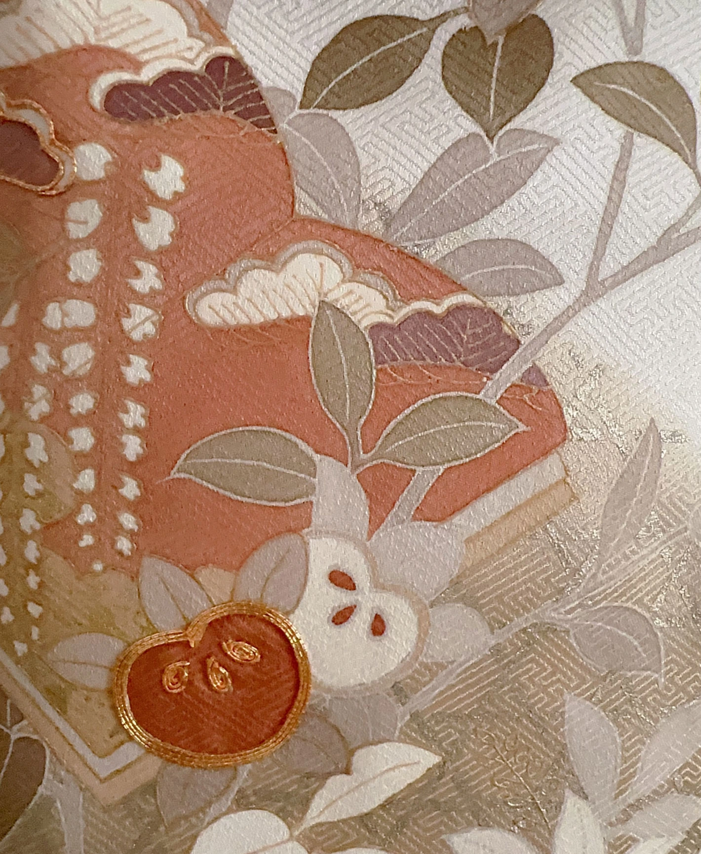 白磁 白系 暈し染め 駒刺繍 金彩 橘 春秋 訪問着レンタル - 画像 7
