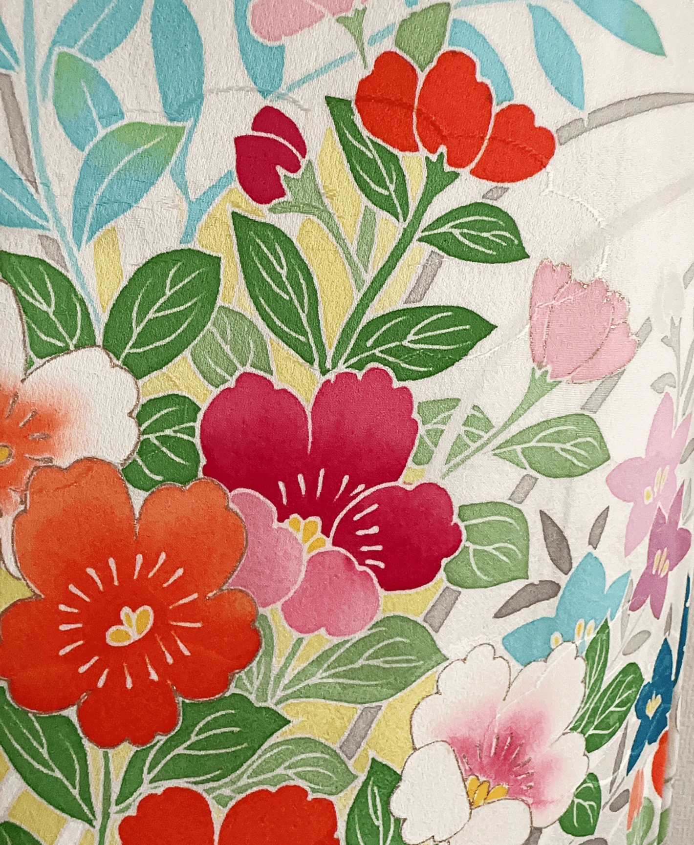 胡粉色 白系 暈し染め 手描き 友禅 四季 吉祥花 訪問着レンタル - 画像 6