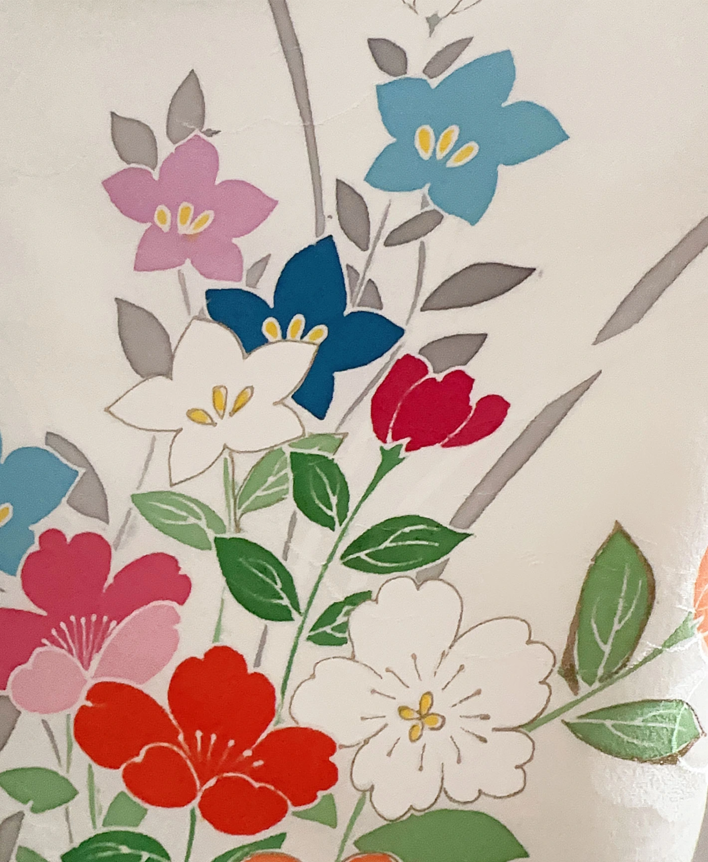胡粉色 白系 暈し染め 手描き 友禅 四季 吉祥花 訪問着レンタル - 画像 9