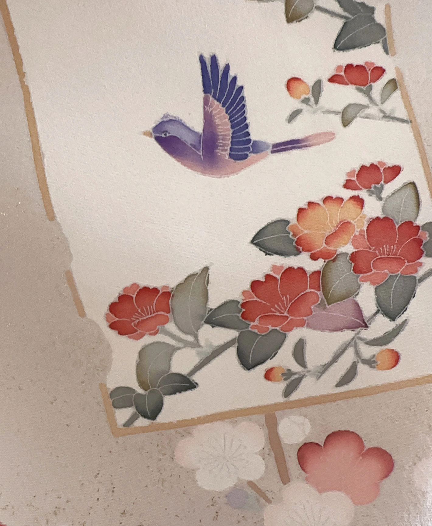 裏柳 綠系 暈し染め-金彩 枝梅 色紙花鳥文 訪問着レンタル - 画像 9