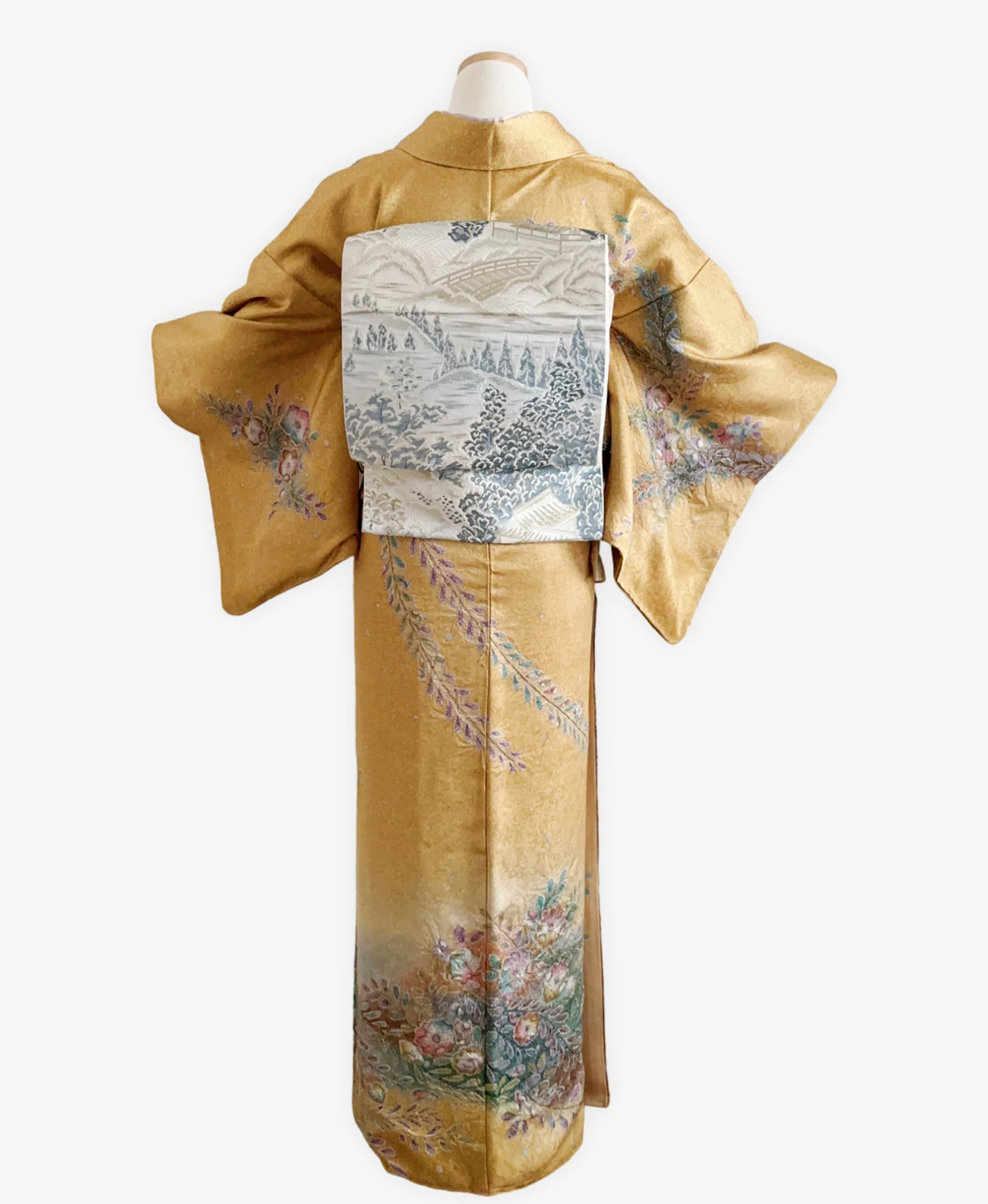 山吹茶 黃色系 暈し染め 金彩 手描き 絞り 辻が花 訪問着レンタル