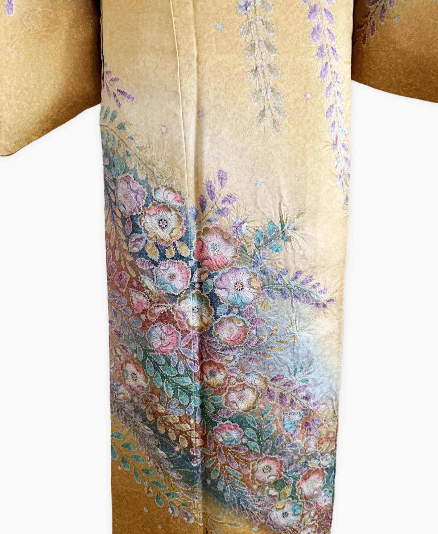 山吹茶 黃色系 暈し染め 金彩 手描き 絞り 辻が花 訪問着レンタル - 画像 5