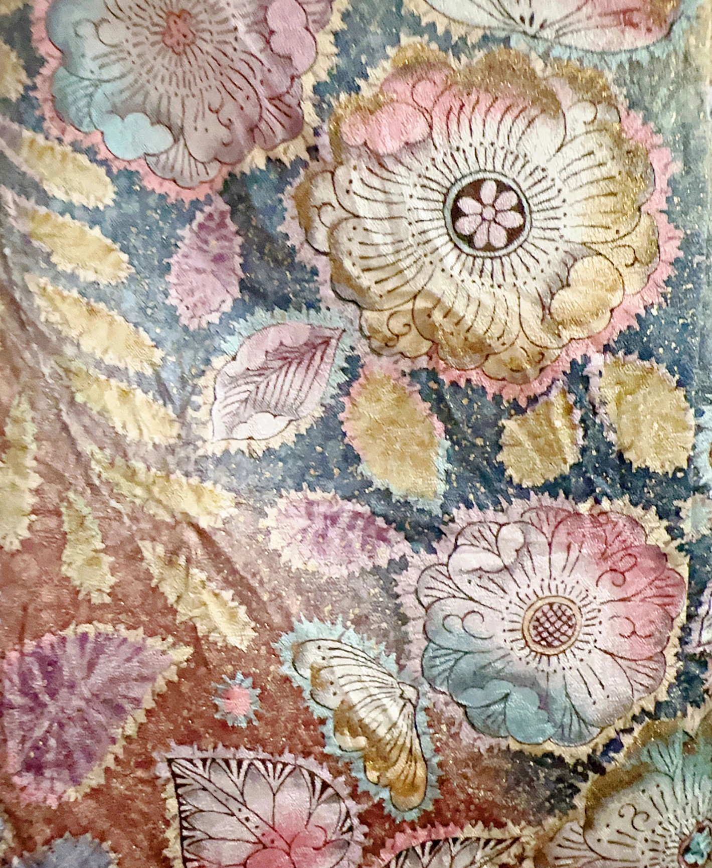 山吹茶 黃色系 暈し染め 金彩 手描き 絞り 辻が花 訪問着レンタル - 画像 7