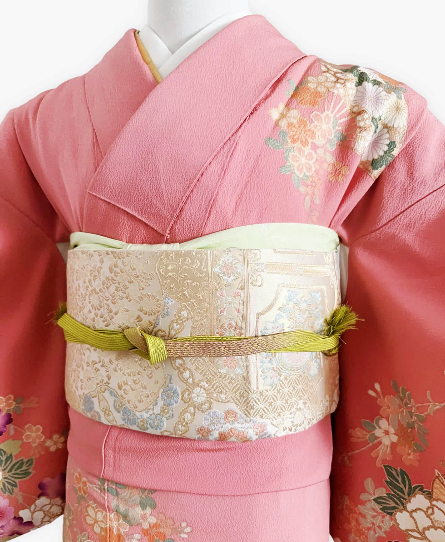 薄紅梅 ピンク系 暈し染め 金彩 牡丹 桜 流水 訪問着レンタル - 画像 3