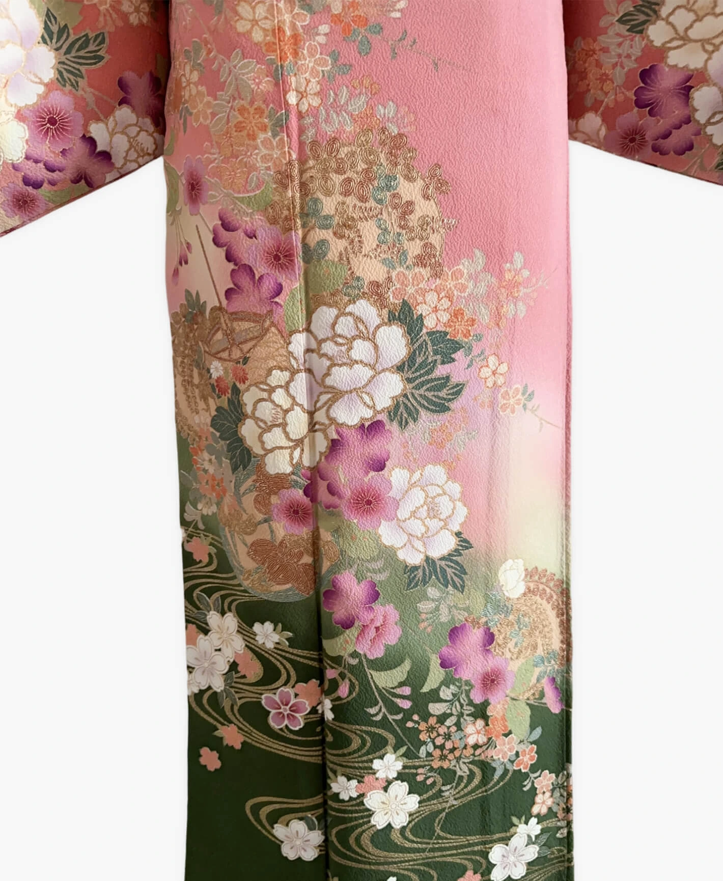 薄紅梅 ピンク系 暈し染め 金彩 牡丹 桜 流水 訪問着レンタル - 画像 5