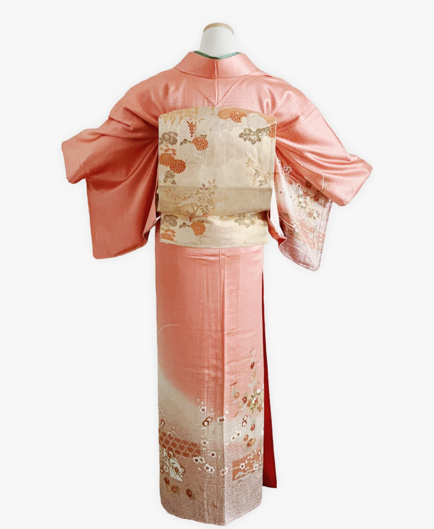 甚三紅 赤系 暈し染め 金彩 扇 菊 花草 訪問着レンタル - 画像 2