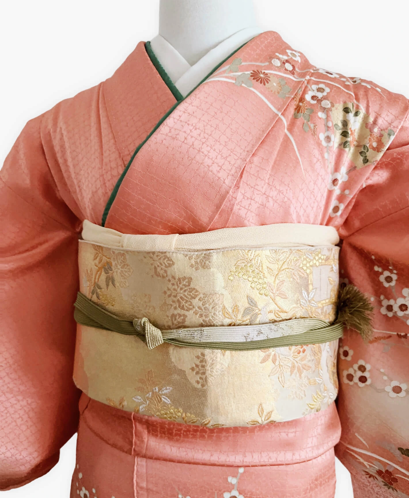 甚三紅 赤系 暈し染め 金彩 扇 菊 花草 訪問着レンタル - 画像 3