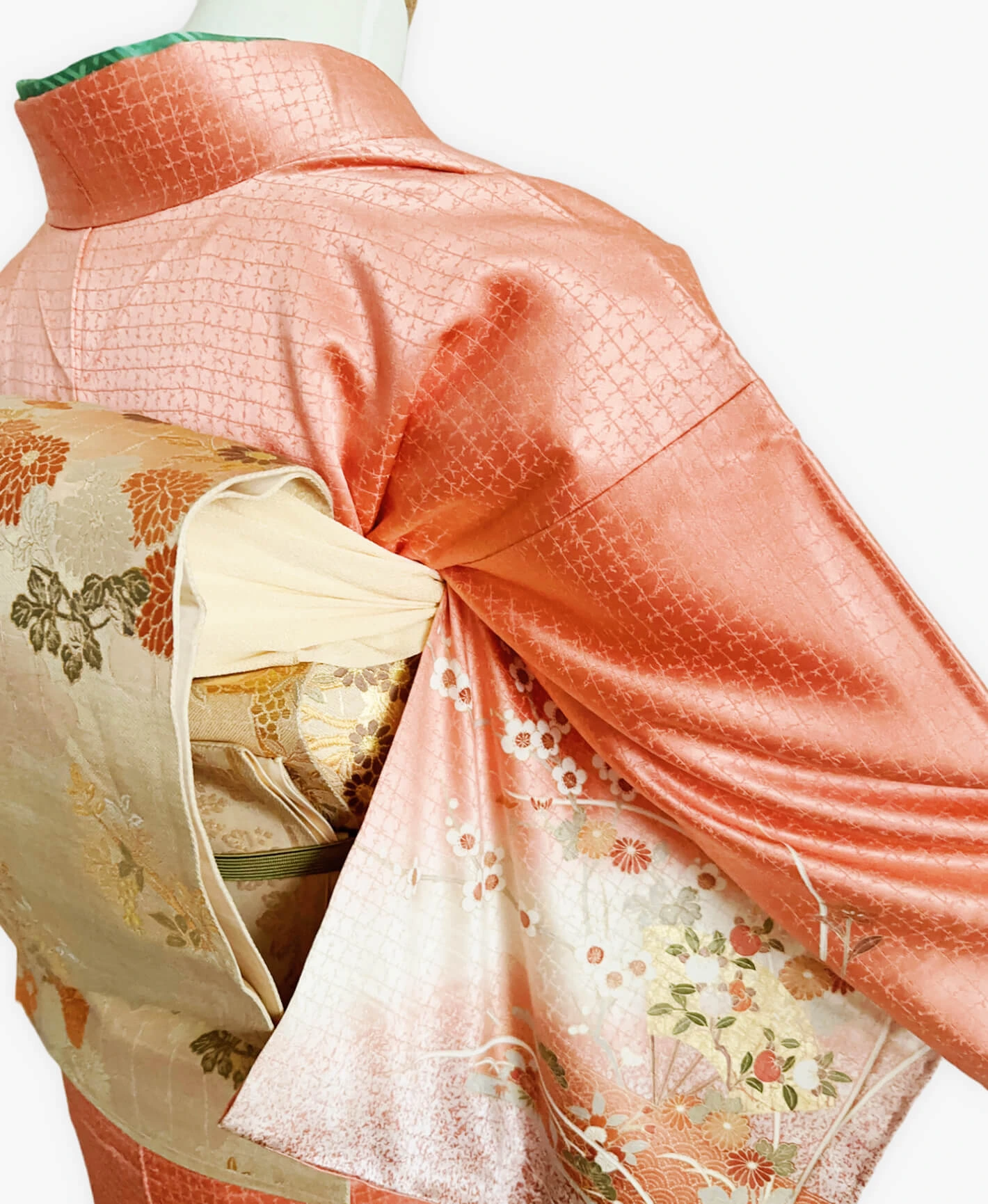 甚三紅 赤系 暈し染め 金彩 扇 菊 花草 訪問着レンタル - 画像 4