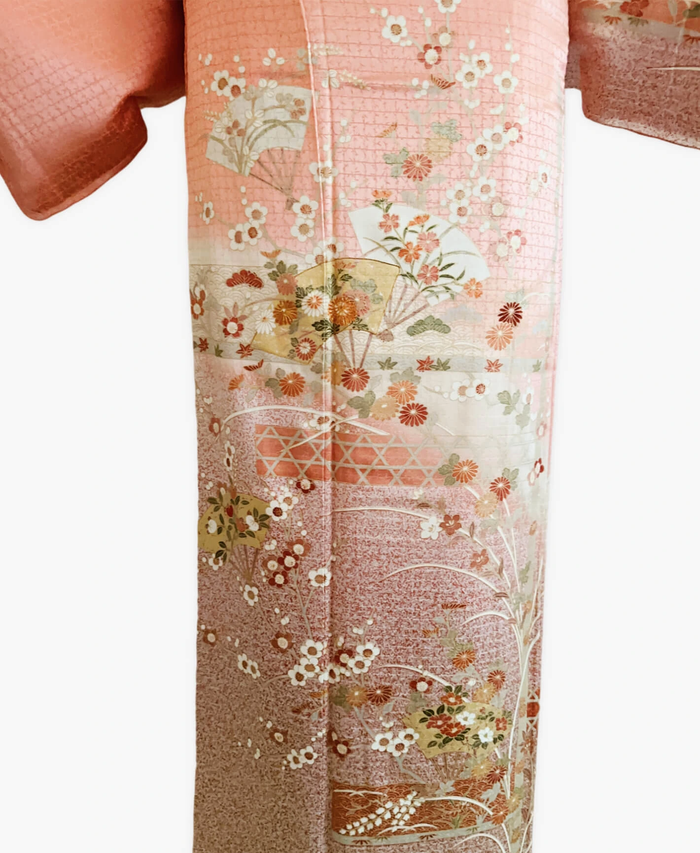 甚三紅 赤系 暈し染め 金彩 扇 菊 花草 訪問着レンタル - 画像 5