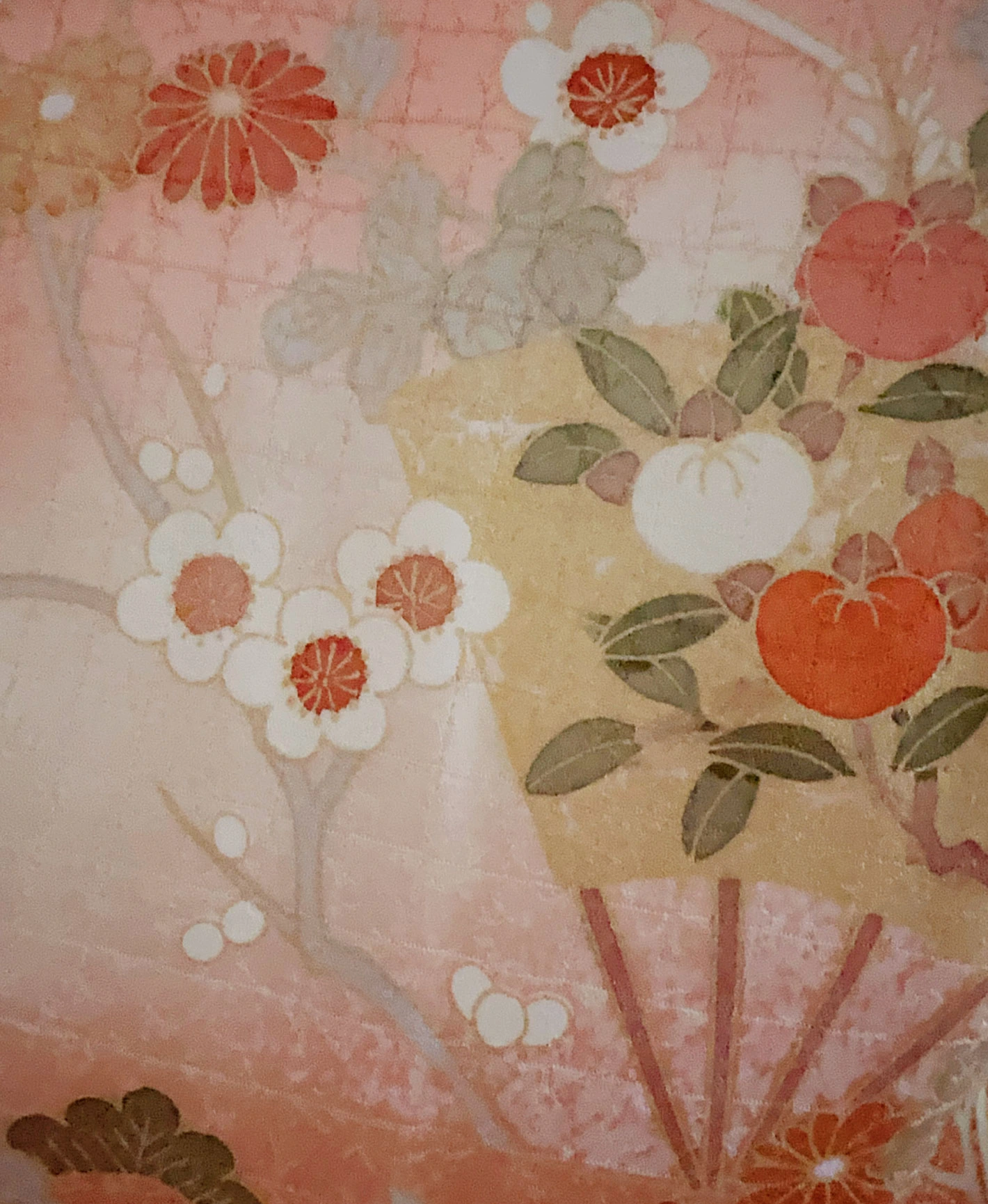 甚三紅 赤系 暈し染め 金彩 扇 菊 花草 訪問着レンタル - 画像 8