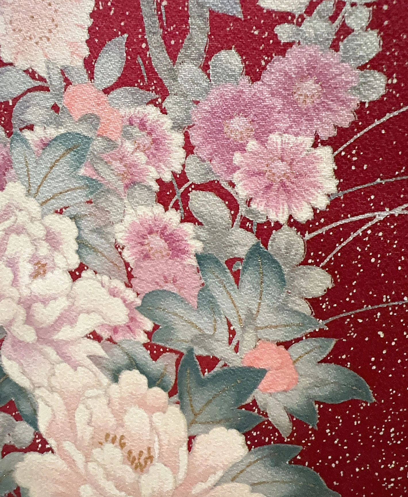 虹色 ピンク系 暈し染め 金彩 手描き 花鳥 訪問着レンタル - 画像 7