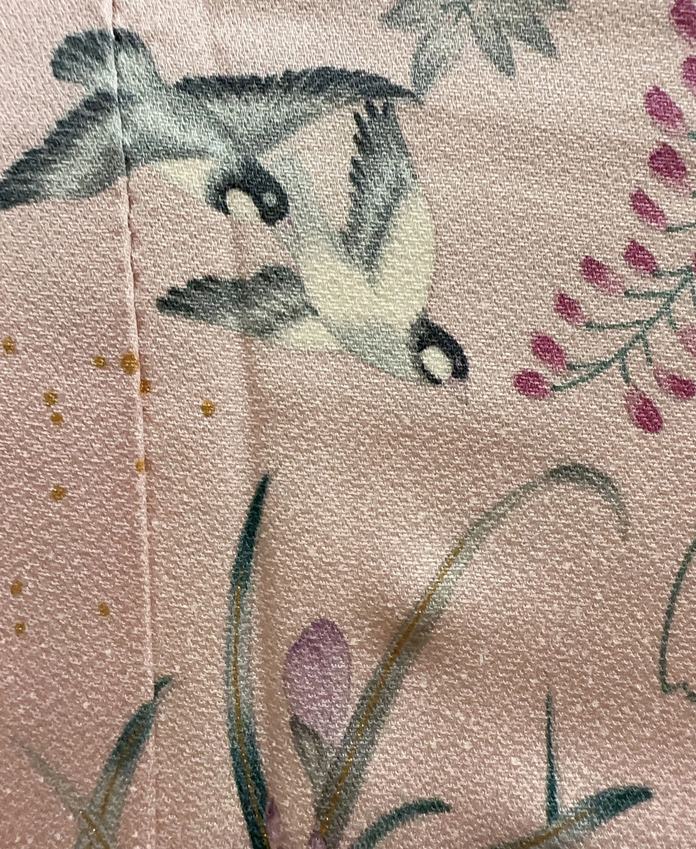 虹色 ピンク系 暈し染め 金彩 手描き 花鳥 訪問着レンタル - 画像 8