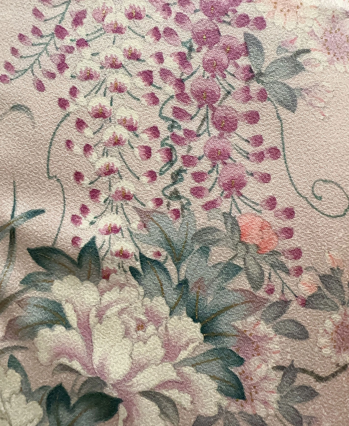 虹色 ピンク系 暈し染め 金彩 手描き 花鳥 訪問着レンタル - 画像 9