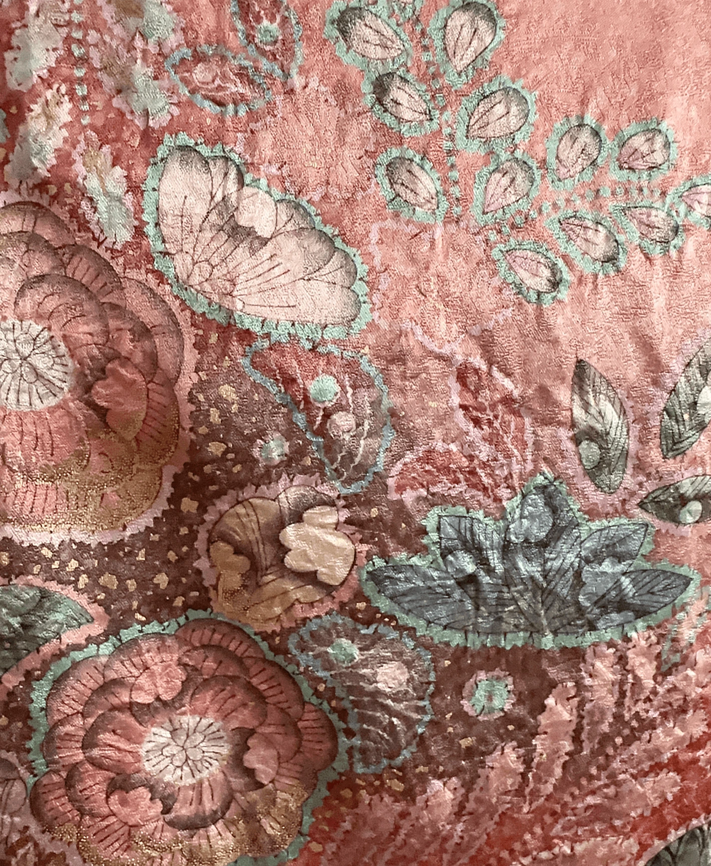 紅樺色 赤系 暈し染め 絞り 辻が花 訪問着レンタル - 画像 6