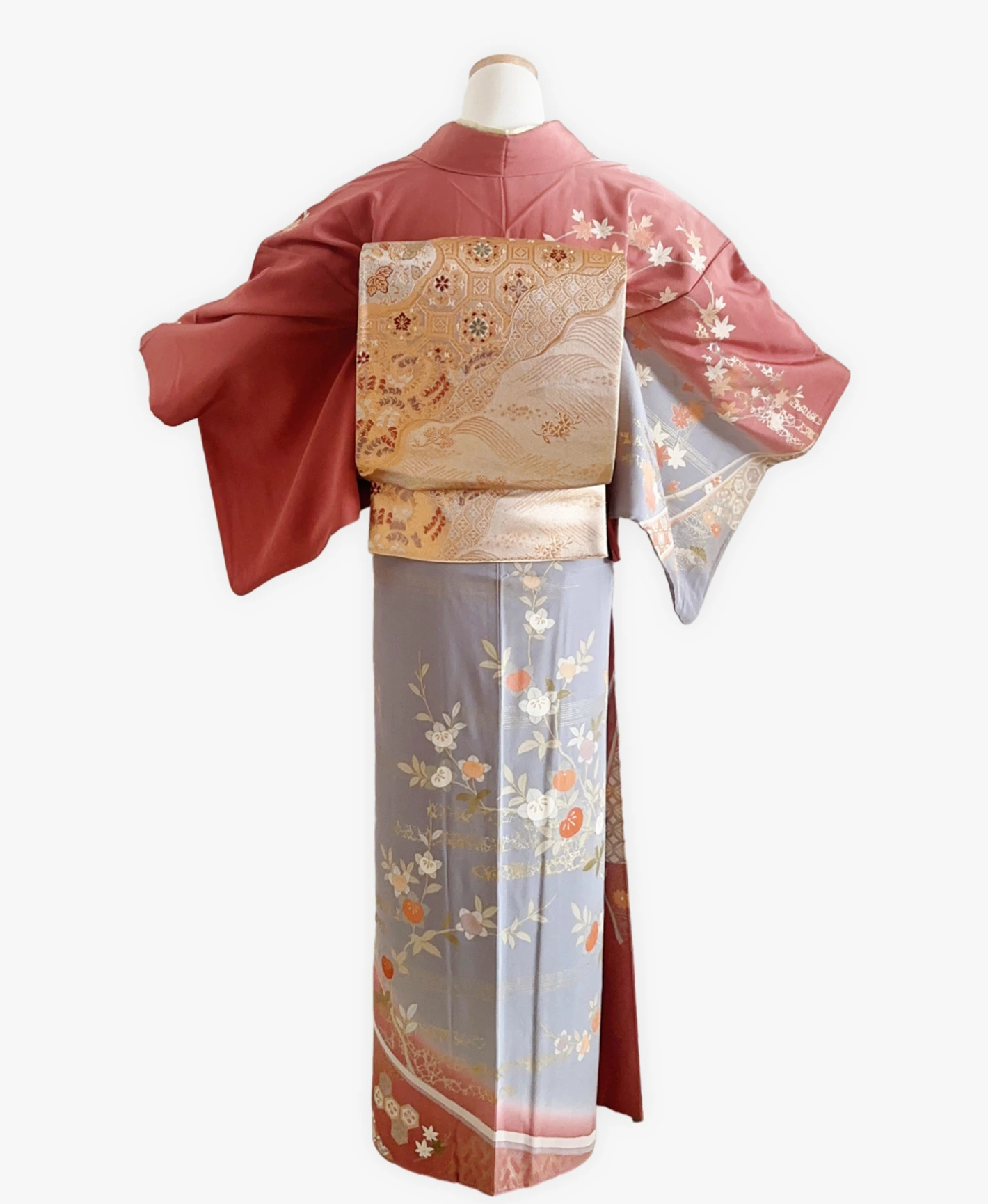 中紅 ピンク系 暈し染め 金彩 作家物 吉祥橘花文 訪問着レンタル - 画像 2