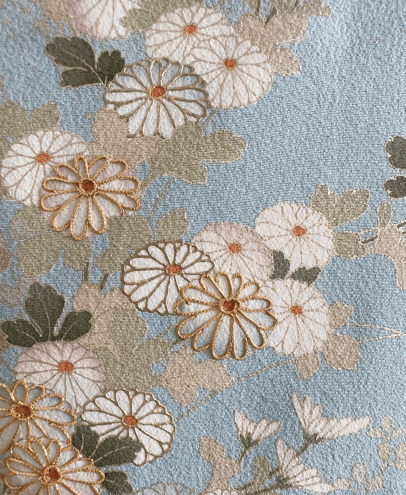 空色 青系 駒刺繍 金彩 菊 遠山 風景 訪問着レンタル - 画像 6