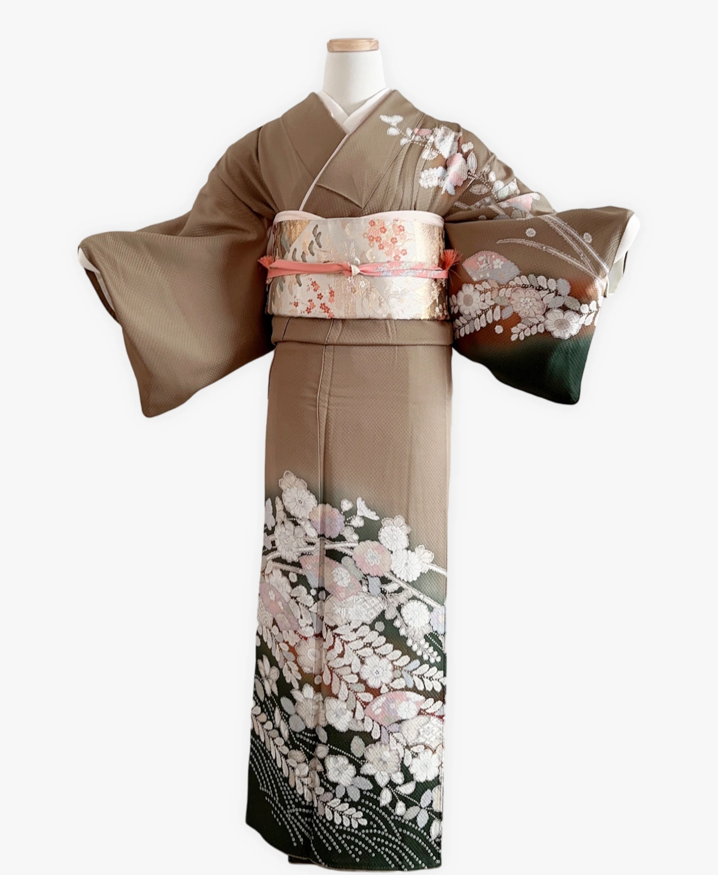 灰汁色 緑系 暈し染め 絞り 辻が花 訪問着レンタル - 画像 1