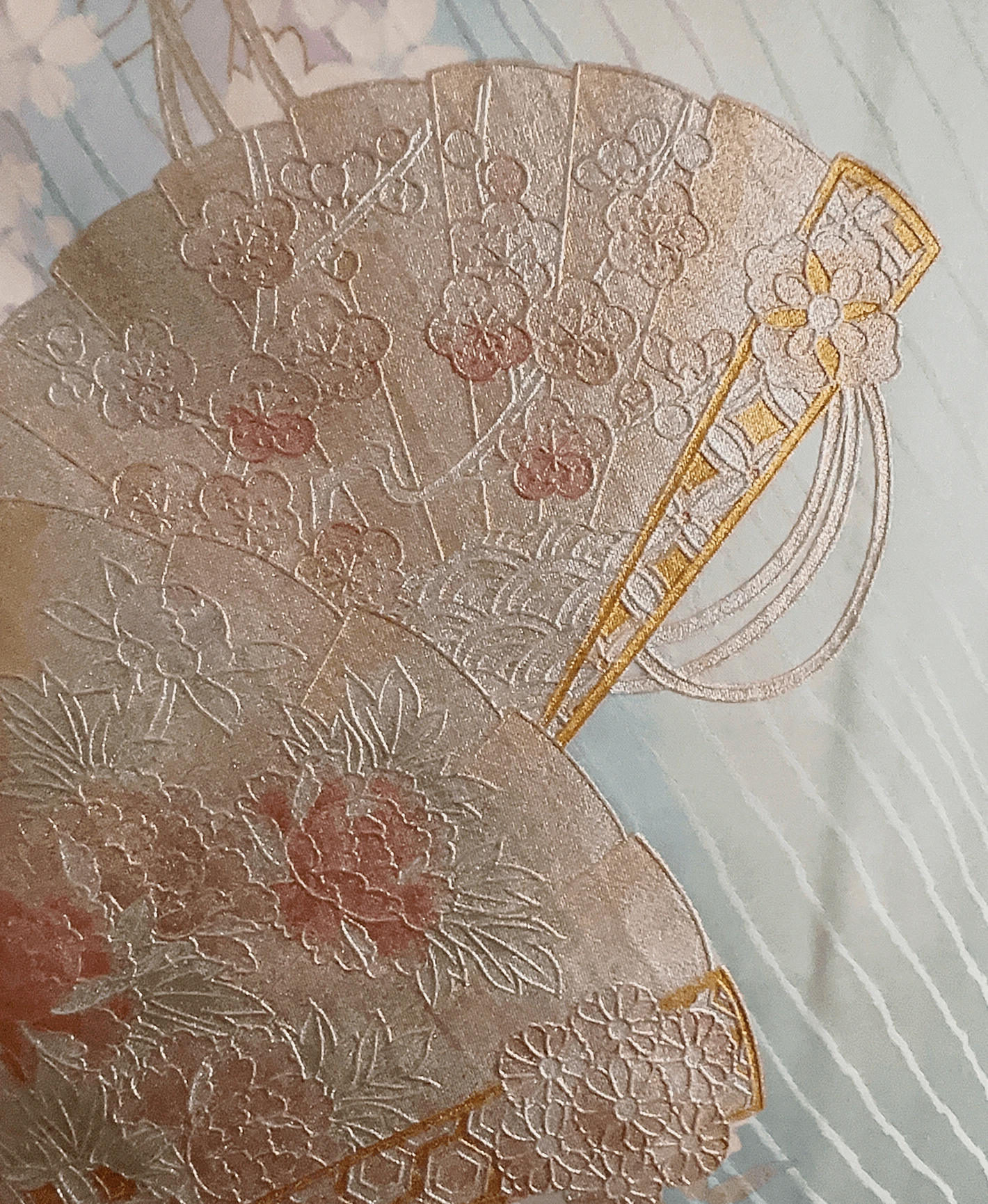 瓶覗 青系 暈し染め 金彩 桜 流水 檜扇 訪問着レンタル - 画像 6