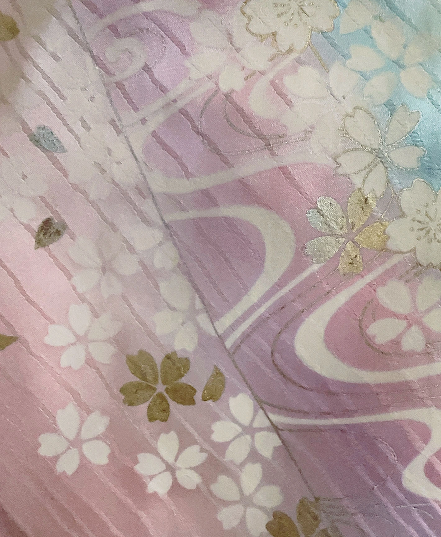 瓶覗 青系 暈し染め 金彩 桜 流水 檜扇 訪問着レンタル - 画像 8