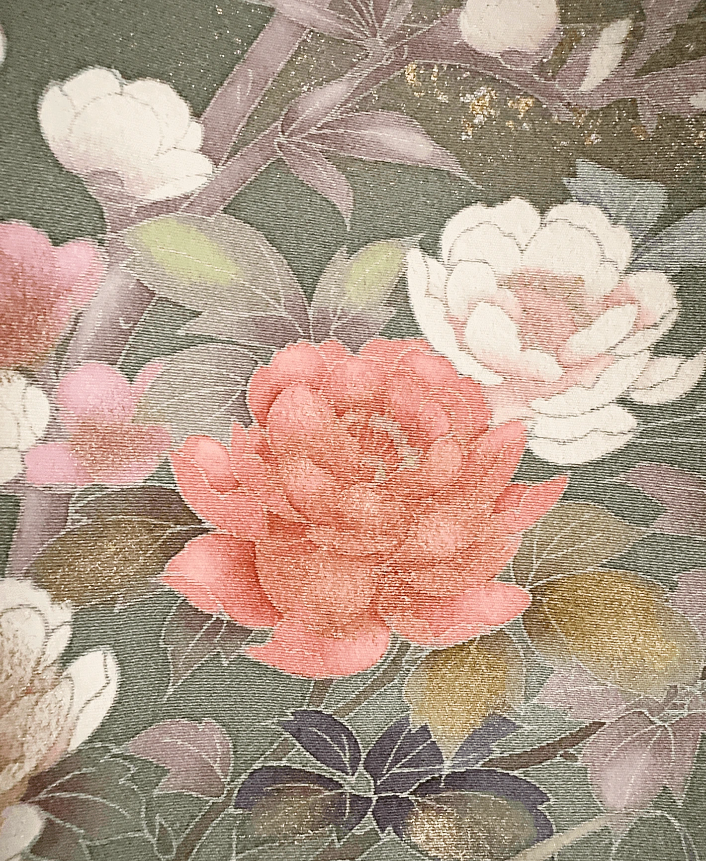 深川鼠 緑系 暈し染め 金彩 牡丹 花草 鷺 風景 訪問着レンタル - 画像 6