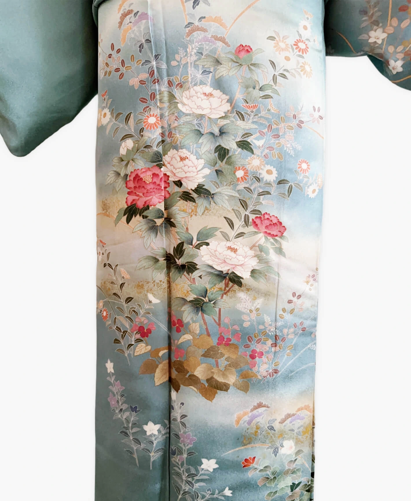 新橋色 青系 暈し染. 金彩 枝花文 作家物 訪問着レンタル - 画像 5