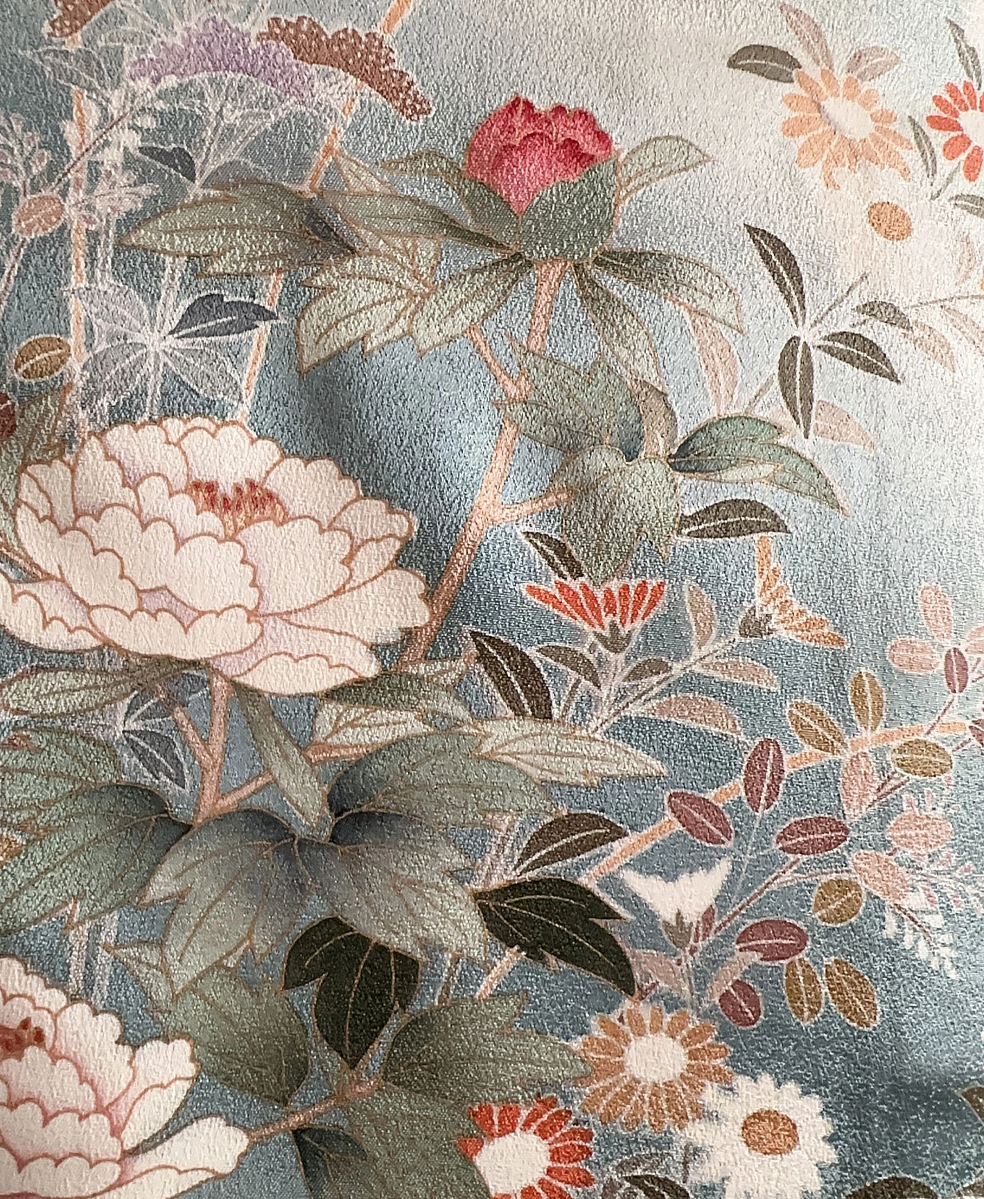 新橋色 青系 暈し染. 金彩 枝花文 作家物 訪問着レンタル - 画像 7