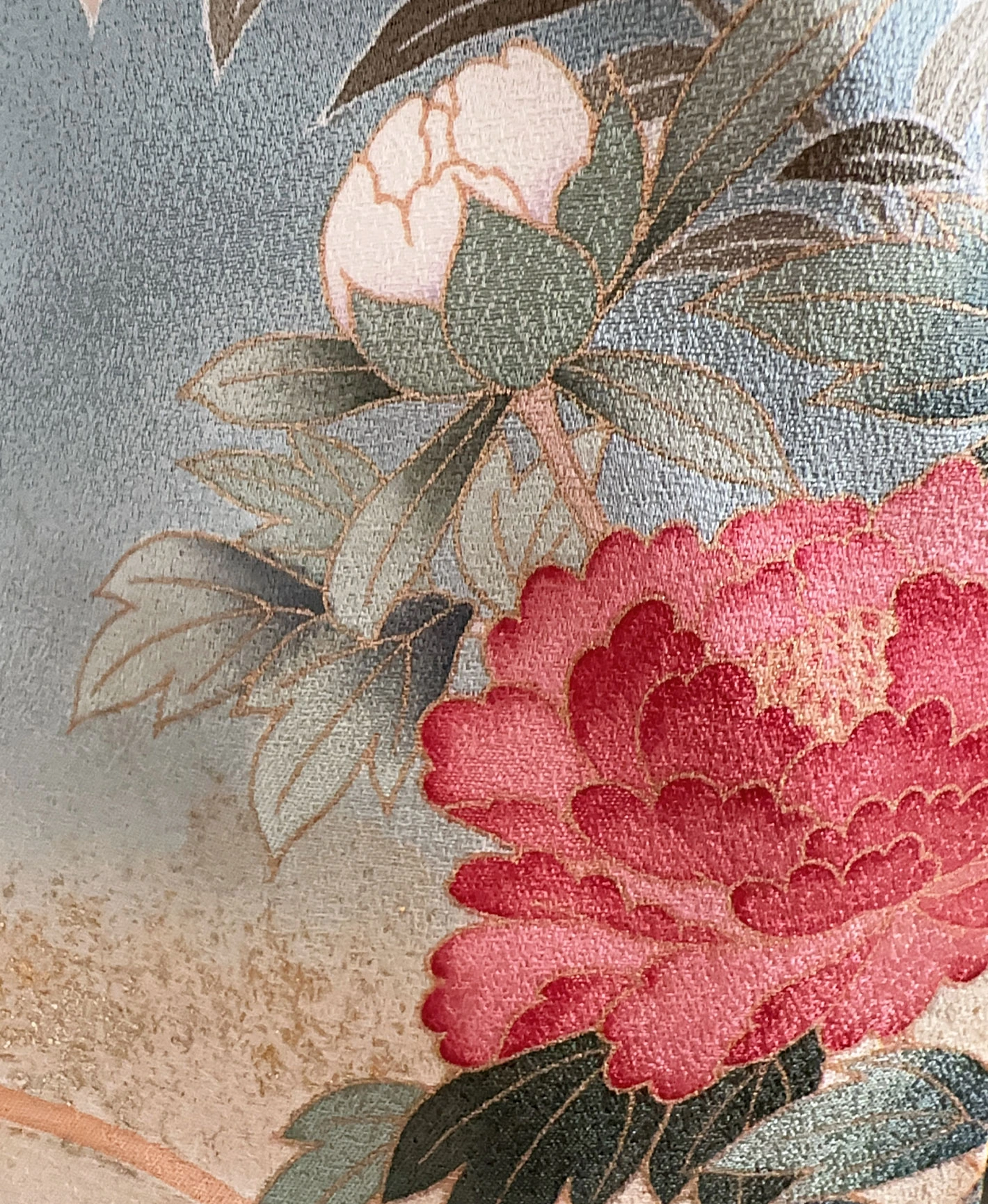 新橋色 青系 暈し染. 金彩 枝花文 作家物 訪問着レンタル - 画像 8