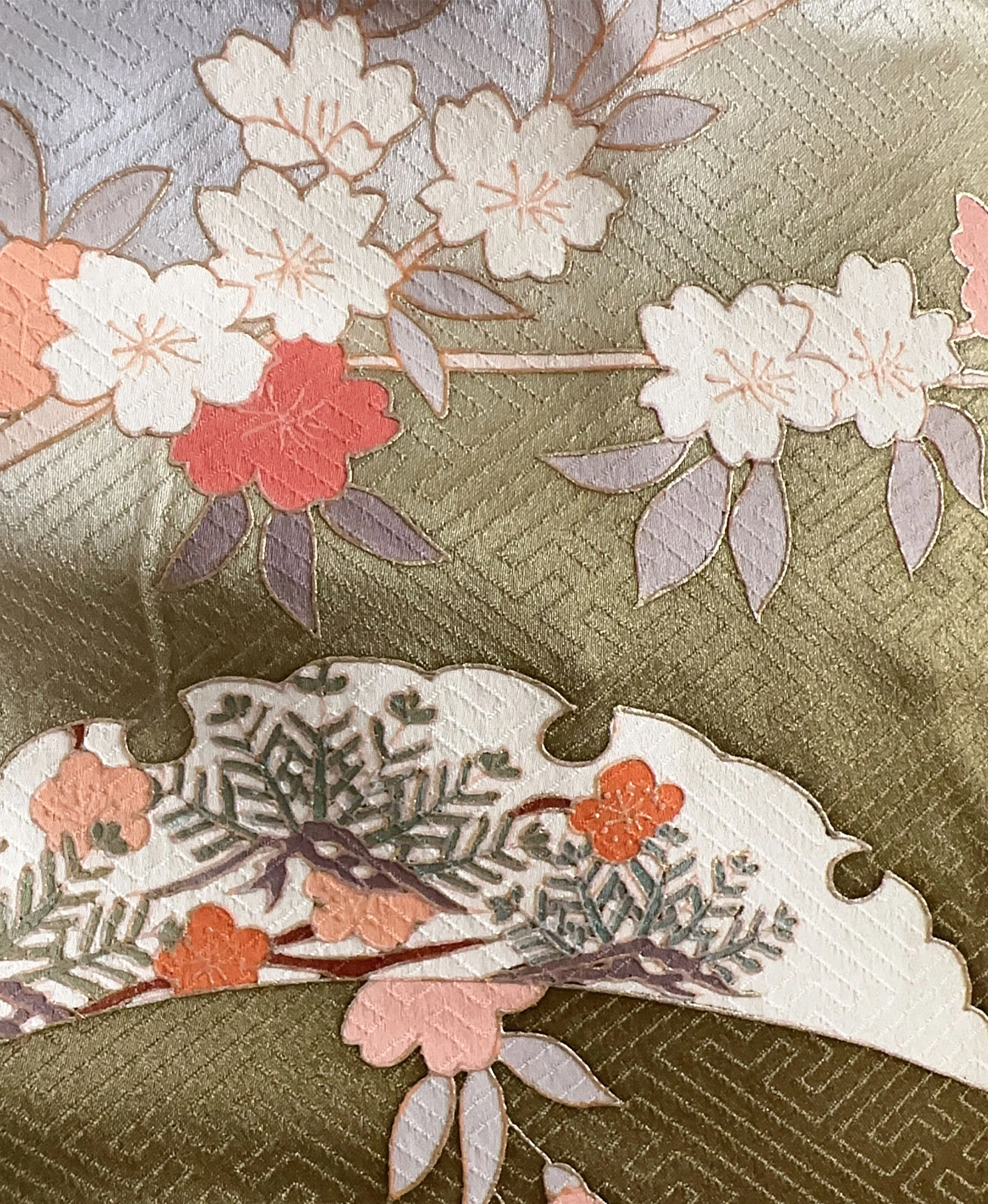 草色 緑系 暈し染め 金彩 雪芝花文 訪問着レンタル - 画像 7