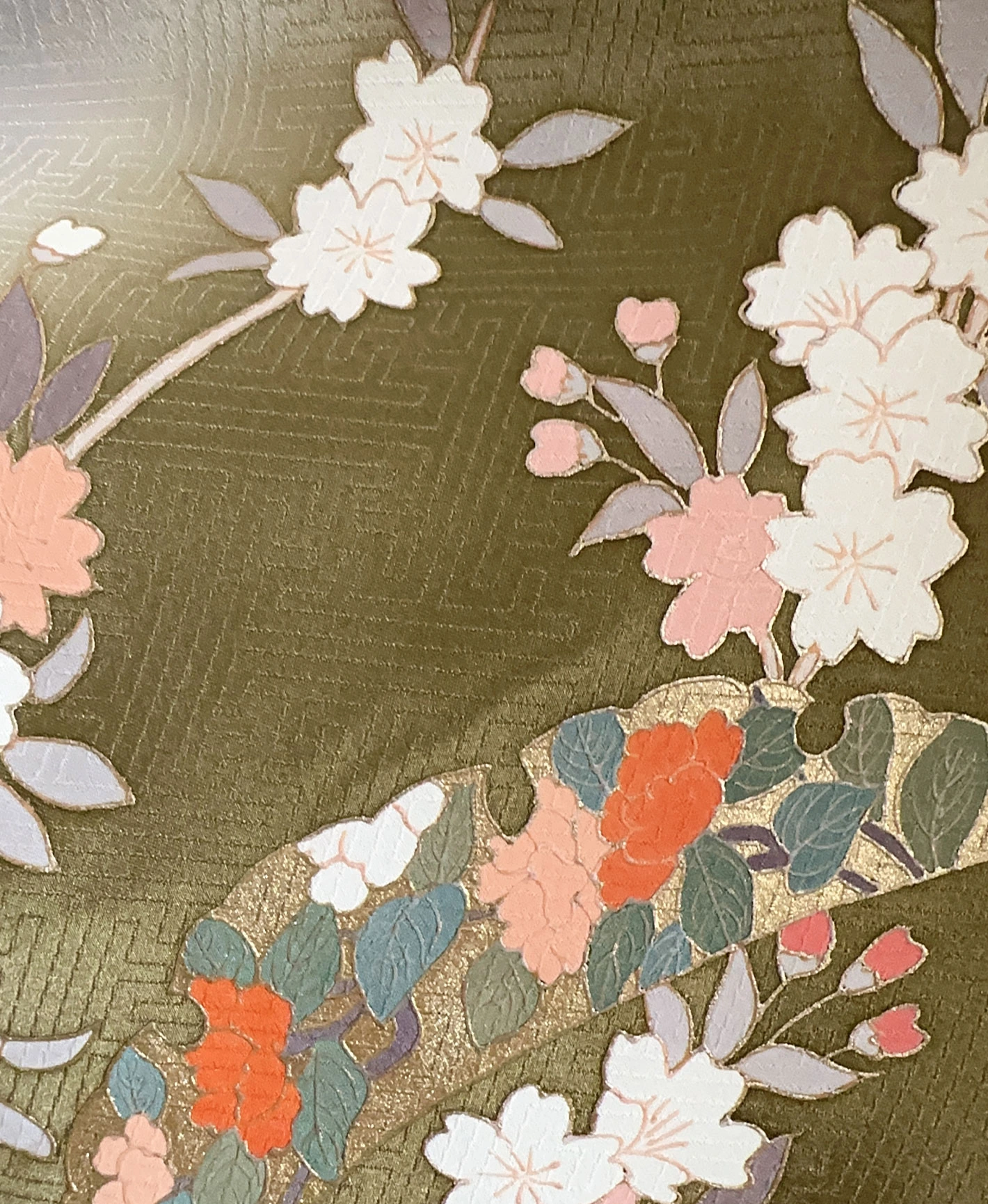 草色 緑系 暈し染め 金彩 雪芝花文 訪問着レンタル - 画像 9
