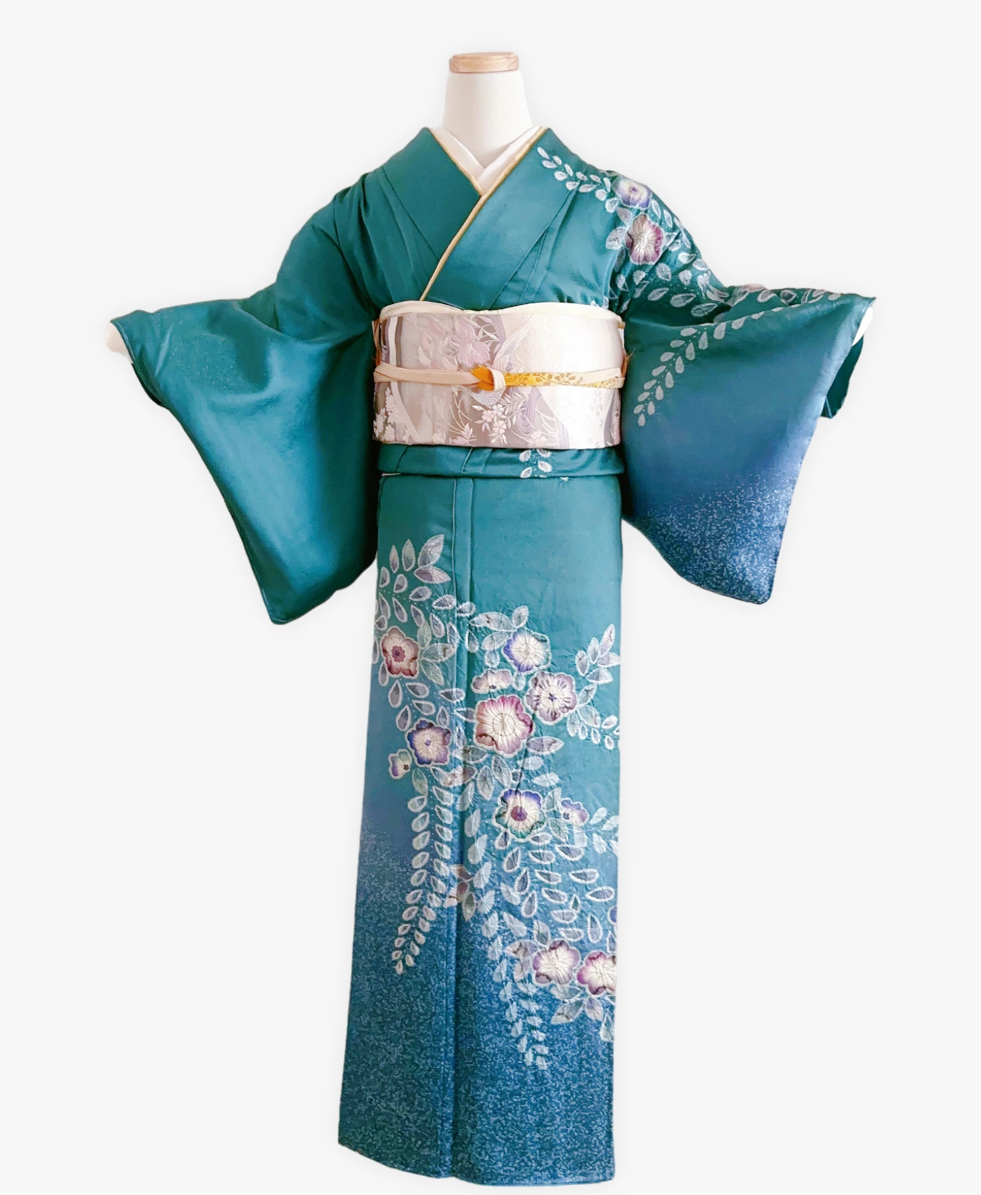 納戸色 青系 暈し染め 手描き 絞り 辻が花 訪問着レンタル