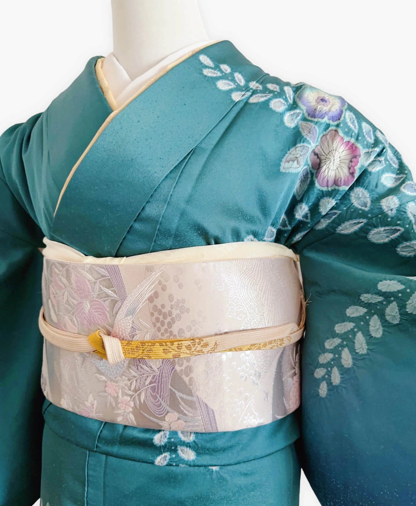 納戸色 青系 暈し染め 手描き 絞り 辻が花 訪問着レンタル - 画像 3