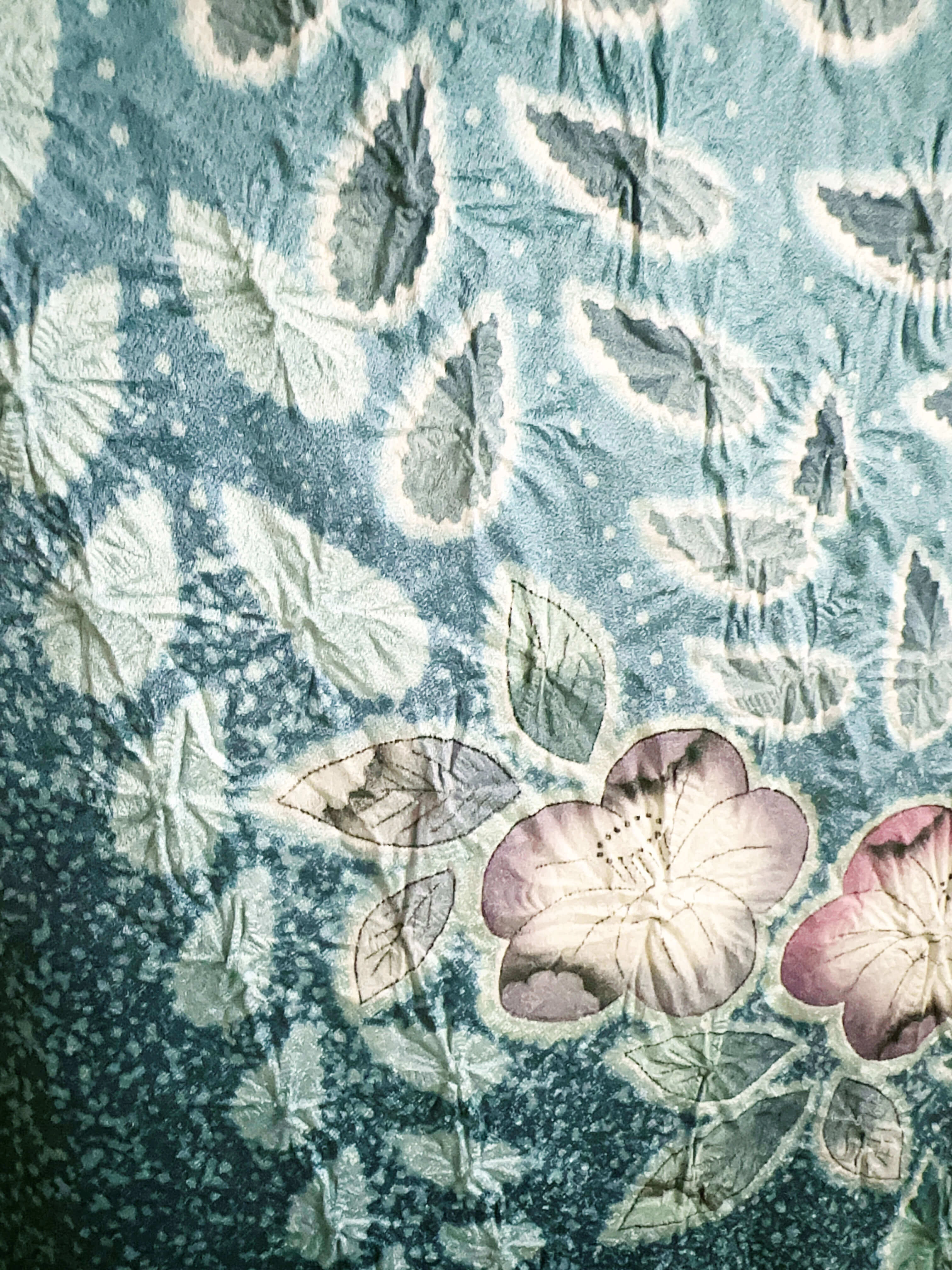 納戸色 青系 暈し染め 手描き 絞り 辻が花 訪問着レンタル - 画像 7