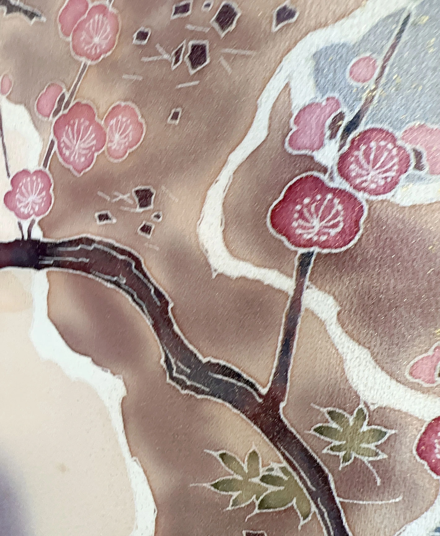 葡萄色 紫系 暈し染め 手描き 枝梅 扇 鶴 訪問着レンタル - 画像 10