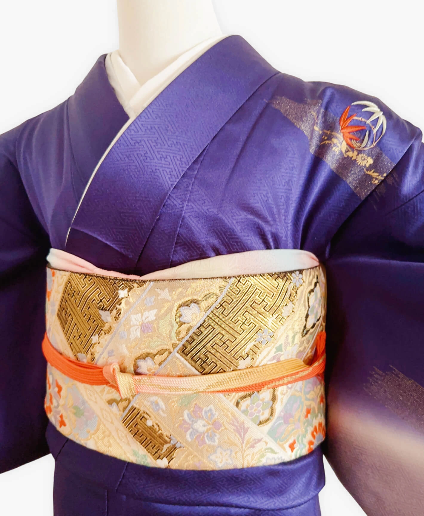 紅桔梗 紫系 暈し染め 駒刺繍 金彩 花草 雪輪 訪問着レンタル - 画像 3