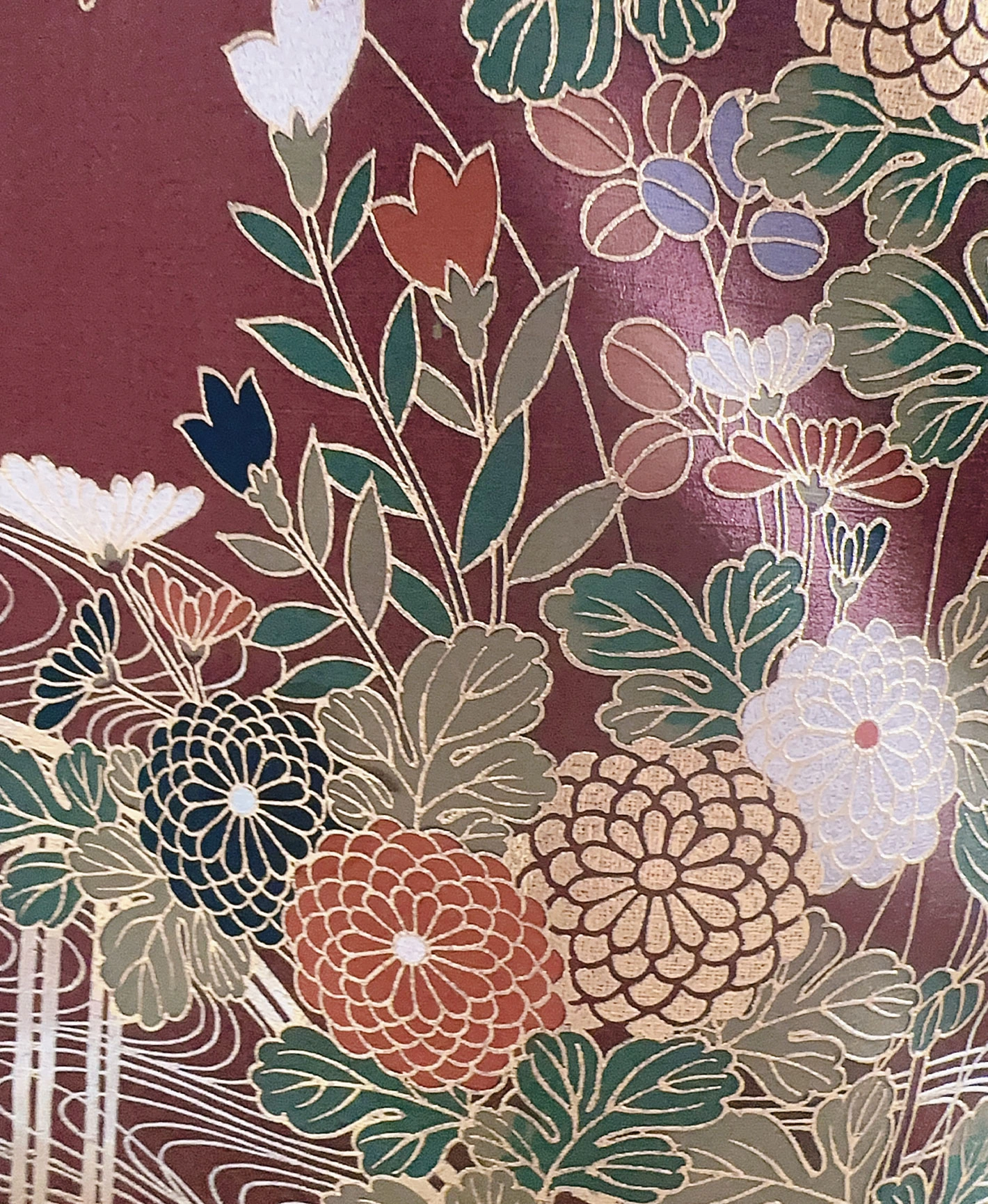 濃鼠 紫系 暈し染め 駒刺繍 金彩 扇面 花草 青海波 流水 訪問着レンタル - 画像 9