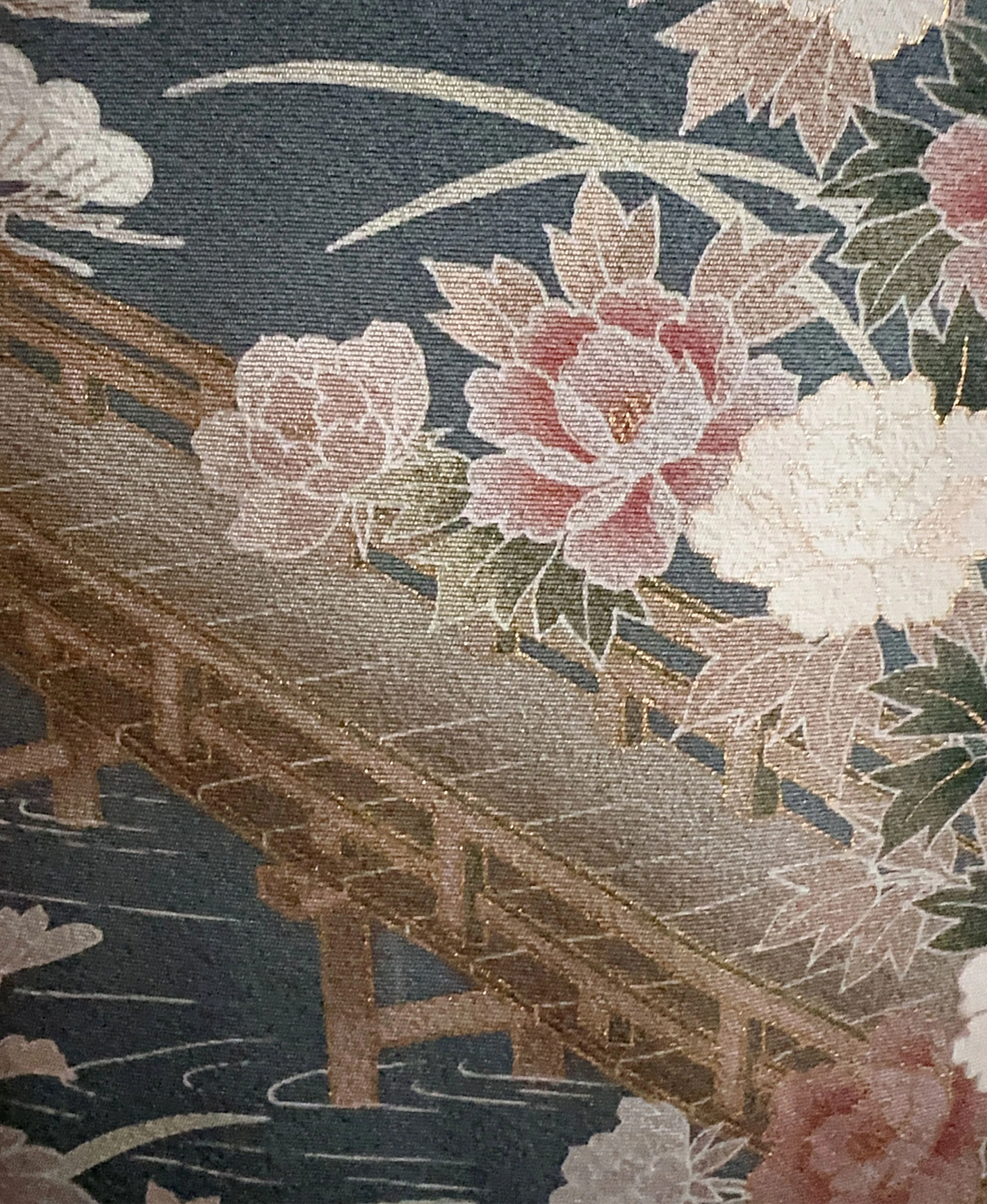 藍色 青系 駒刺繍 金彩 牡丹 松 風景 訪問着レンタル - 画像 7