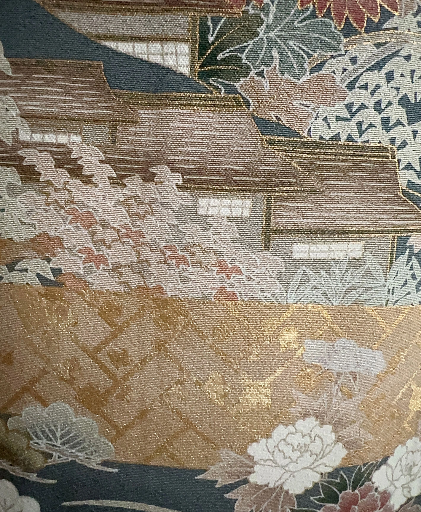 藍色 青系 駒刺繍 金彩 牡丹 松 風景 訪問着レンタル - 画像 8