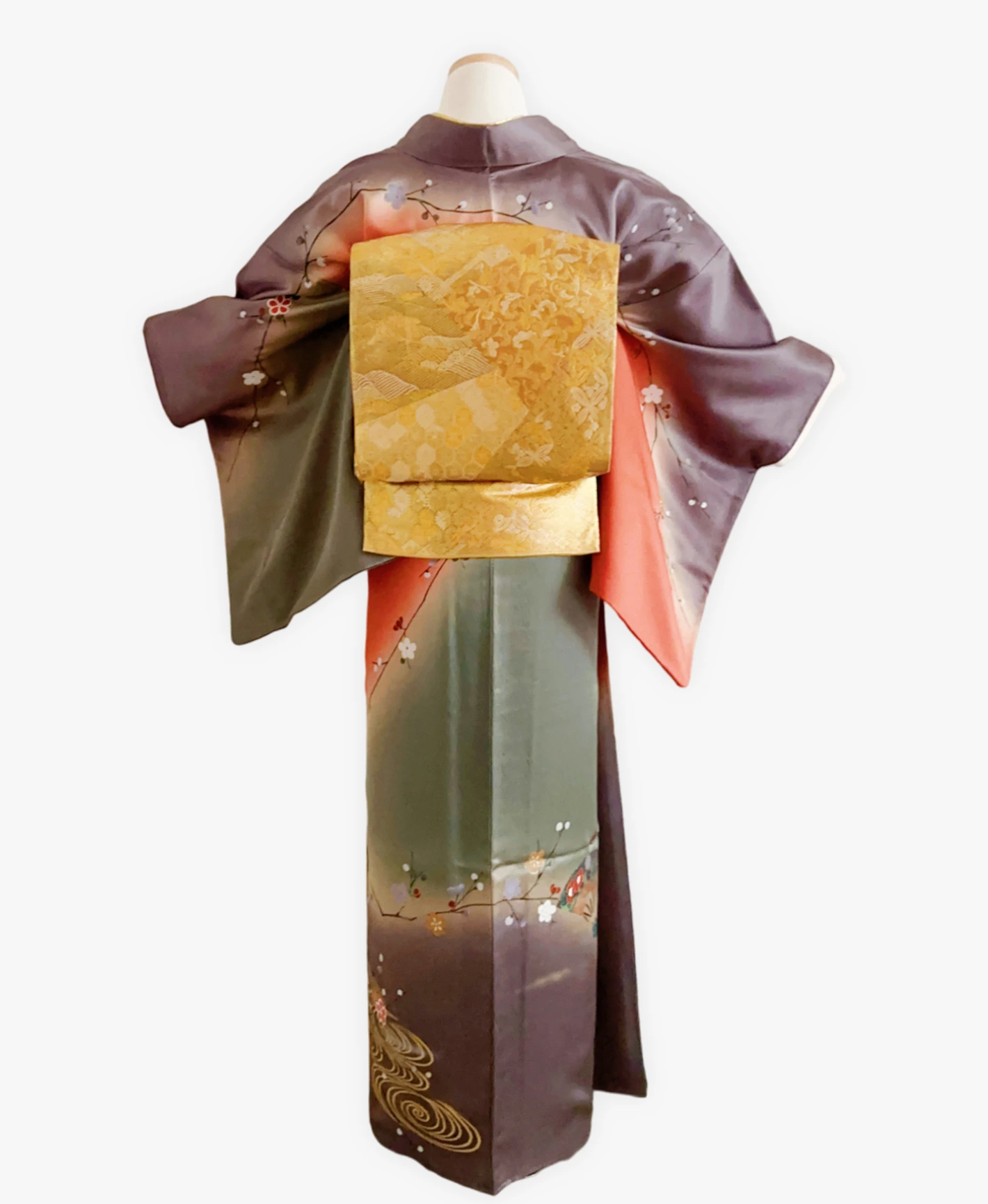 代赭 橙系 暈し染め 金彩 觀世水 花車 訪問着レンタル - 画像 2