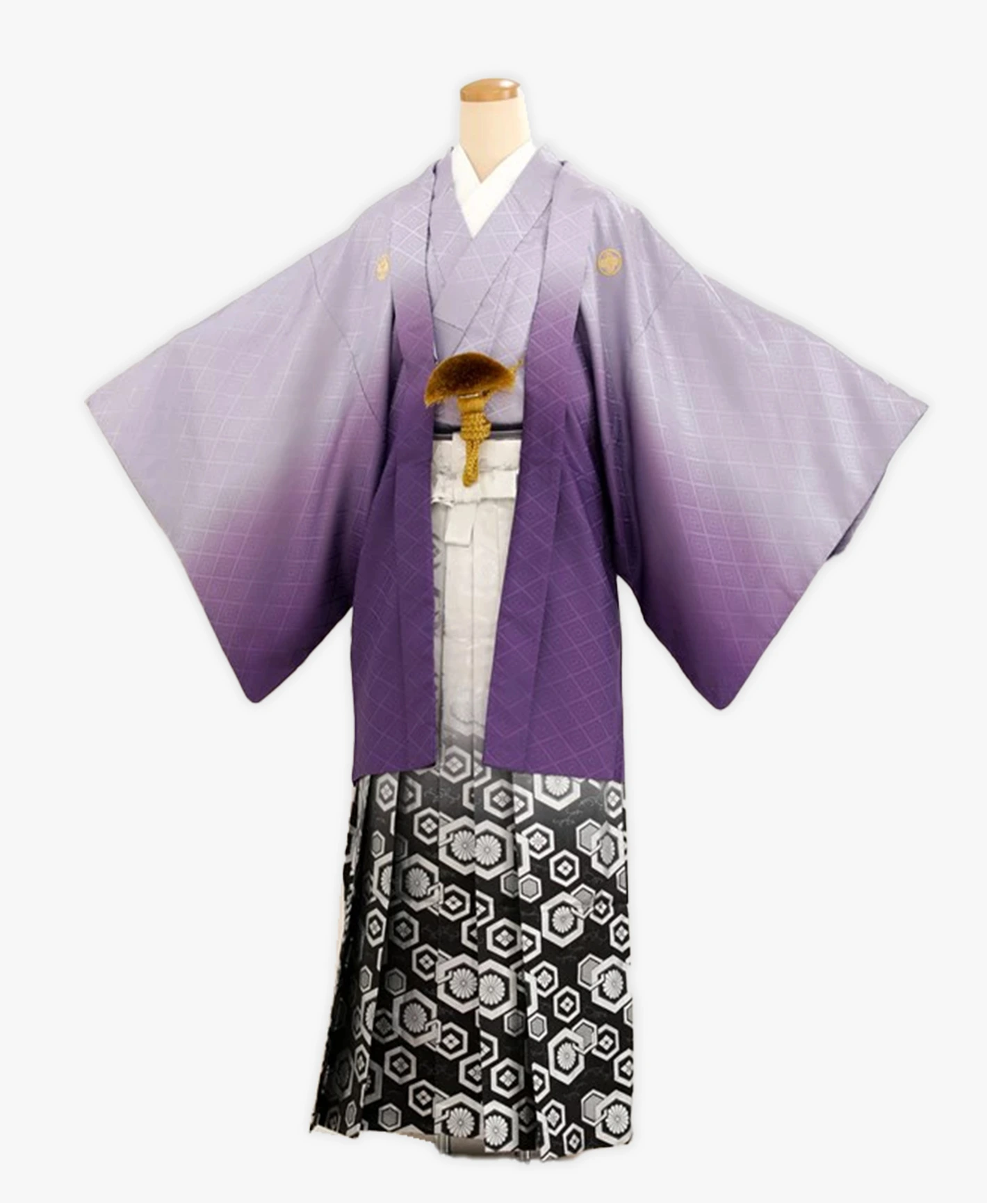紫地紋ぼかし 男性紋付着物羽織袴 NLZ002