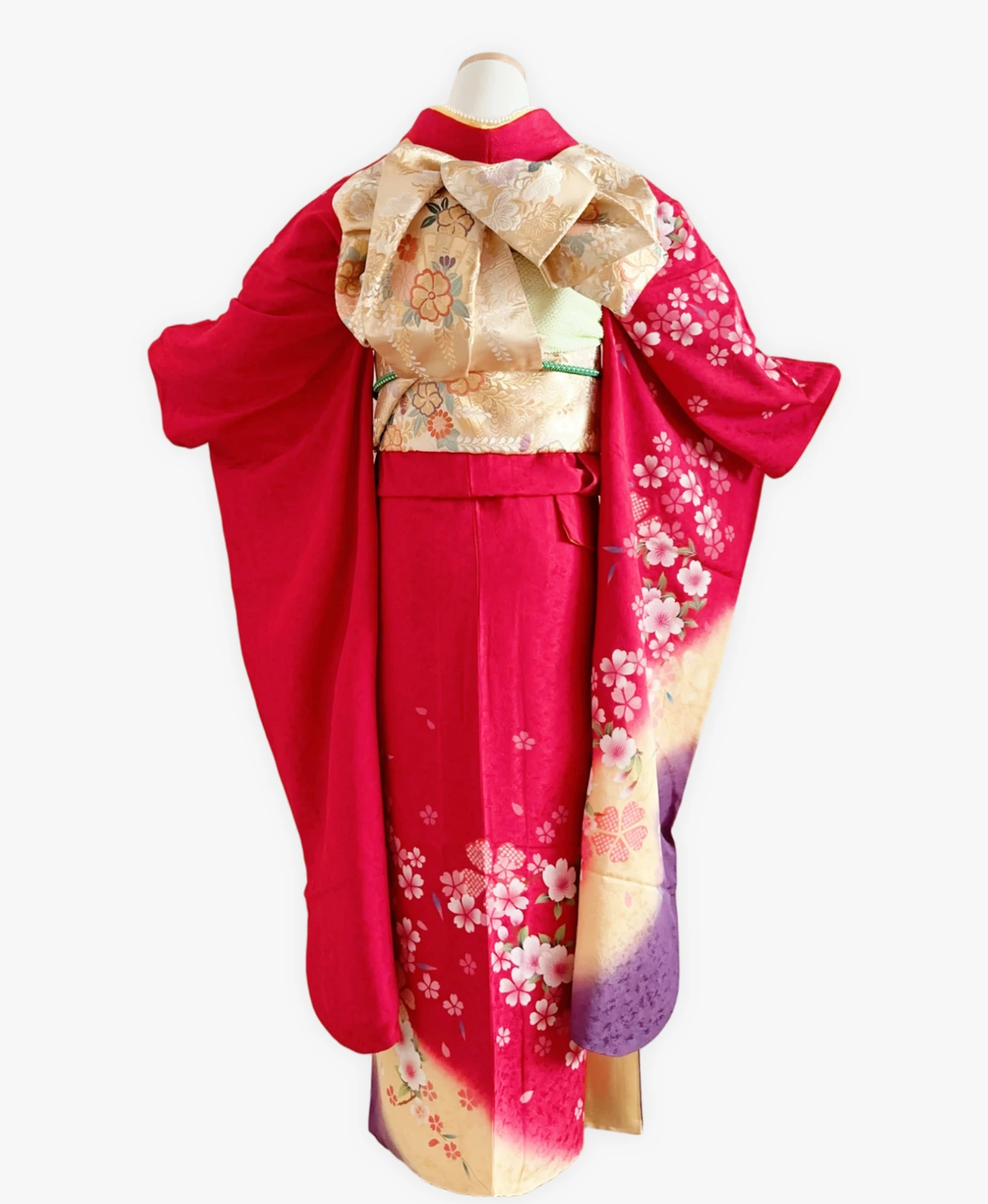 紅 赤系 暈し染め 手描き 桜吹雪 振袖レンタル - 画像 2