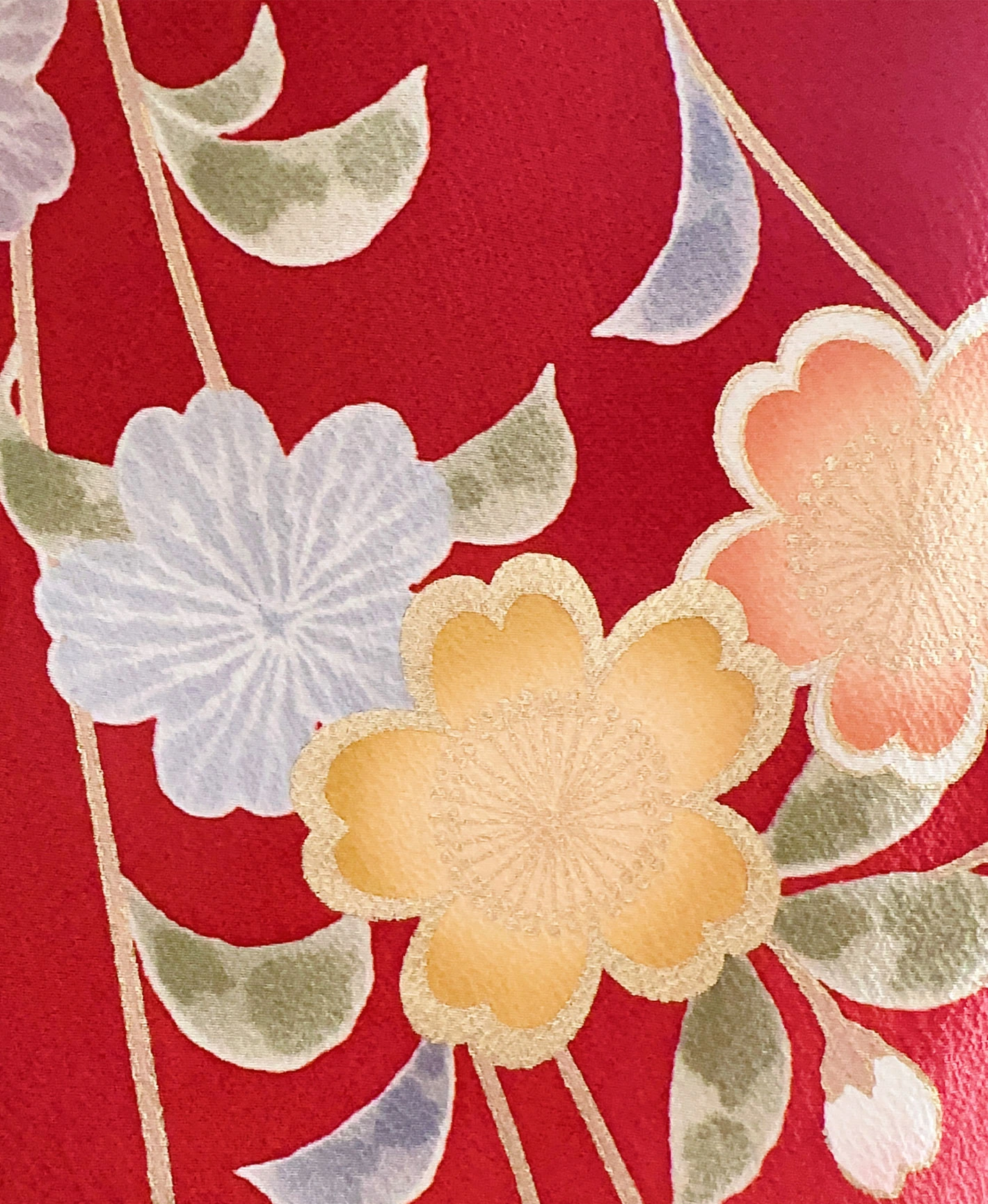 朱緋 赤系 暈し染め 手描き 枝垂れ桜 振袖レンタル - 画像 7