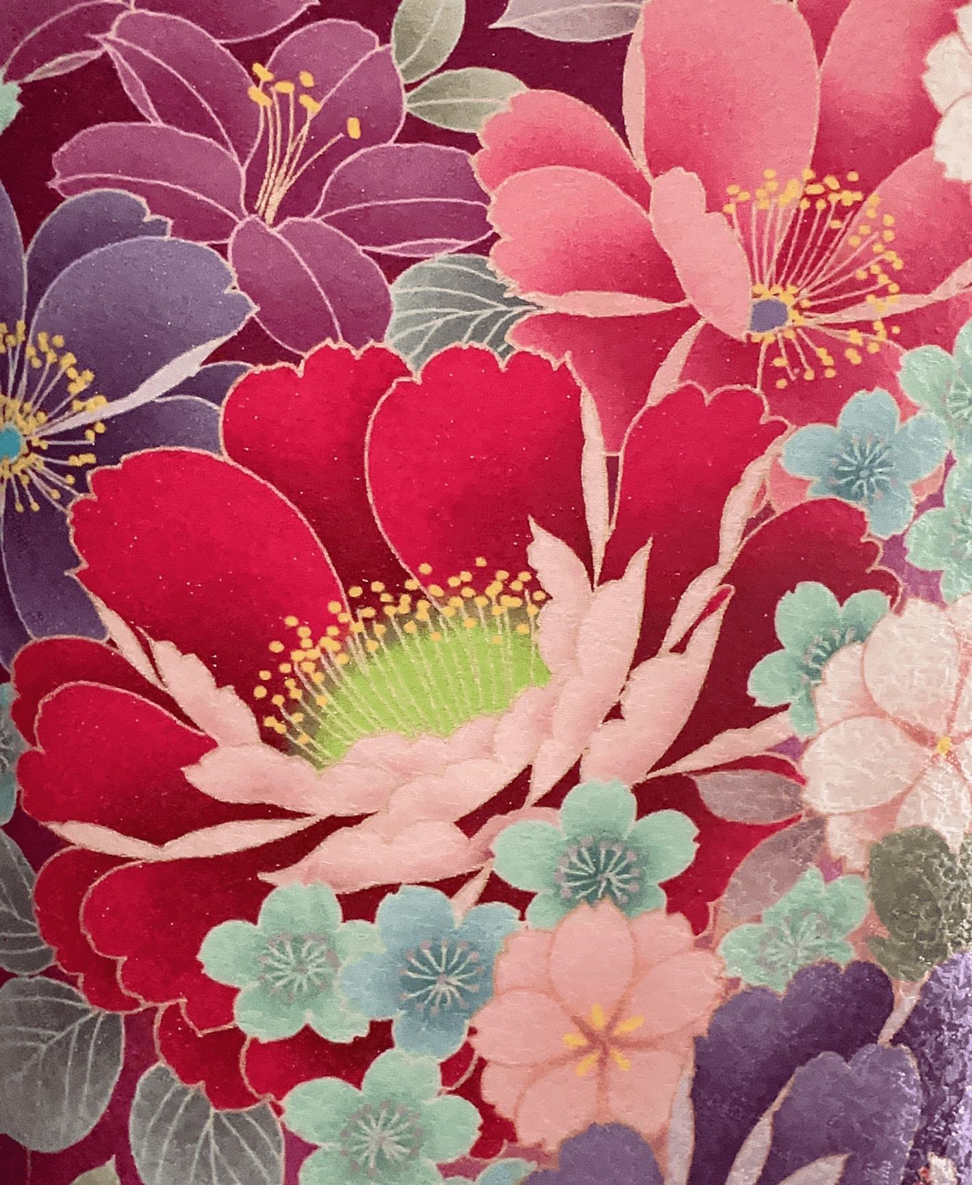 中紅 赤紫系 暈し染め 牡丹 桜 百花繚亂 振袖レンタル - 画像 6