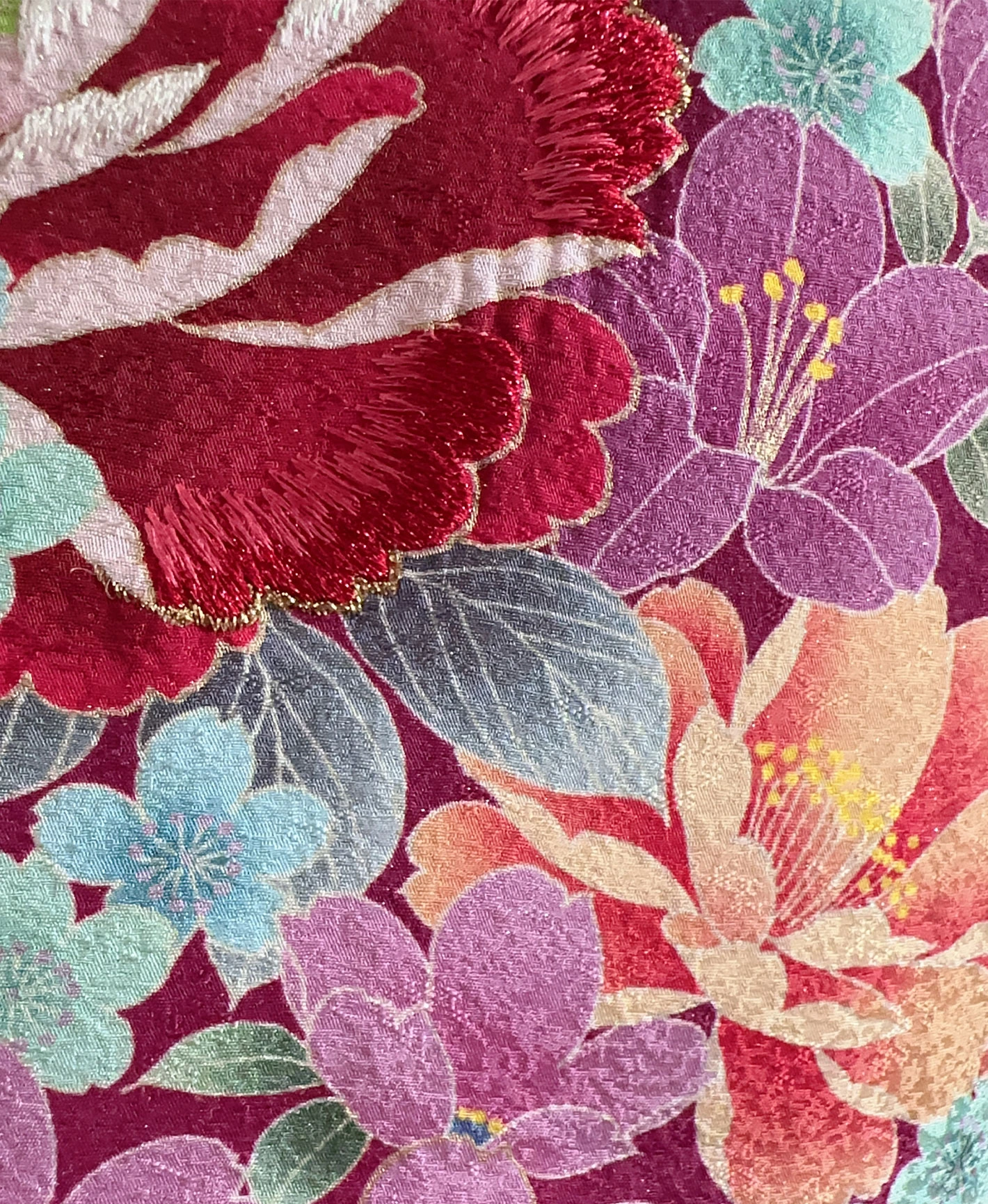 中紅 赤紫系 暈し染め 牡丹 桜 百花繚亂 振袖レンタル - 画像 7