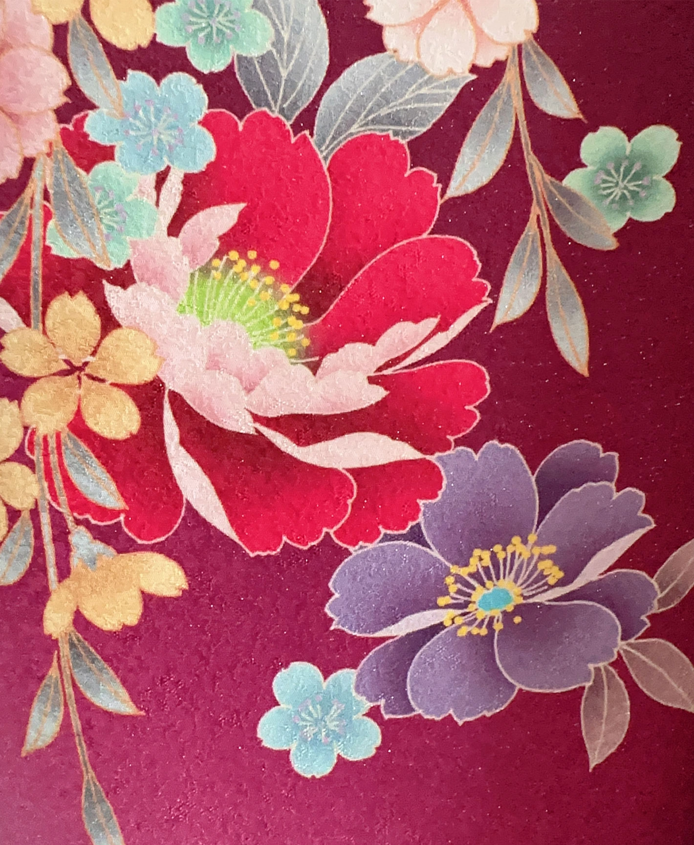 中紅 赤紫系 暈し染め 牡丹 桜 百花繚亂 振袖レンタル - 画像 8
