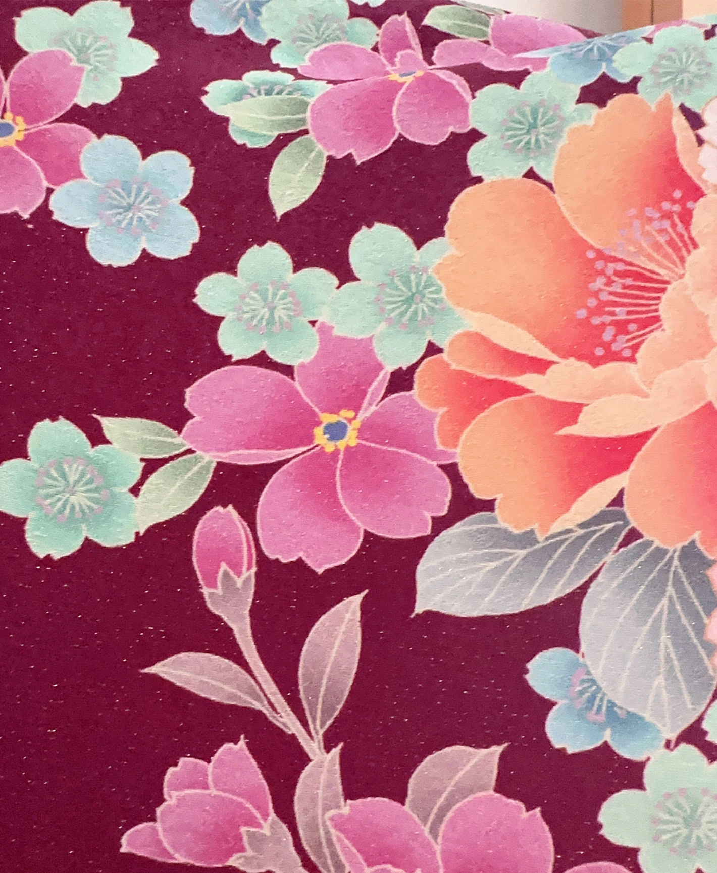 中紅 赤紫系 暈し染め 牡丹 桜 百花繚亂 振袖レンタル - 画像 9