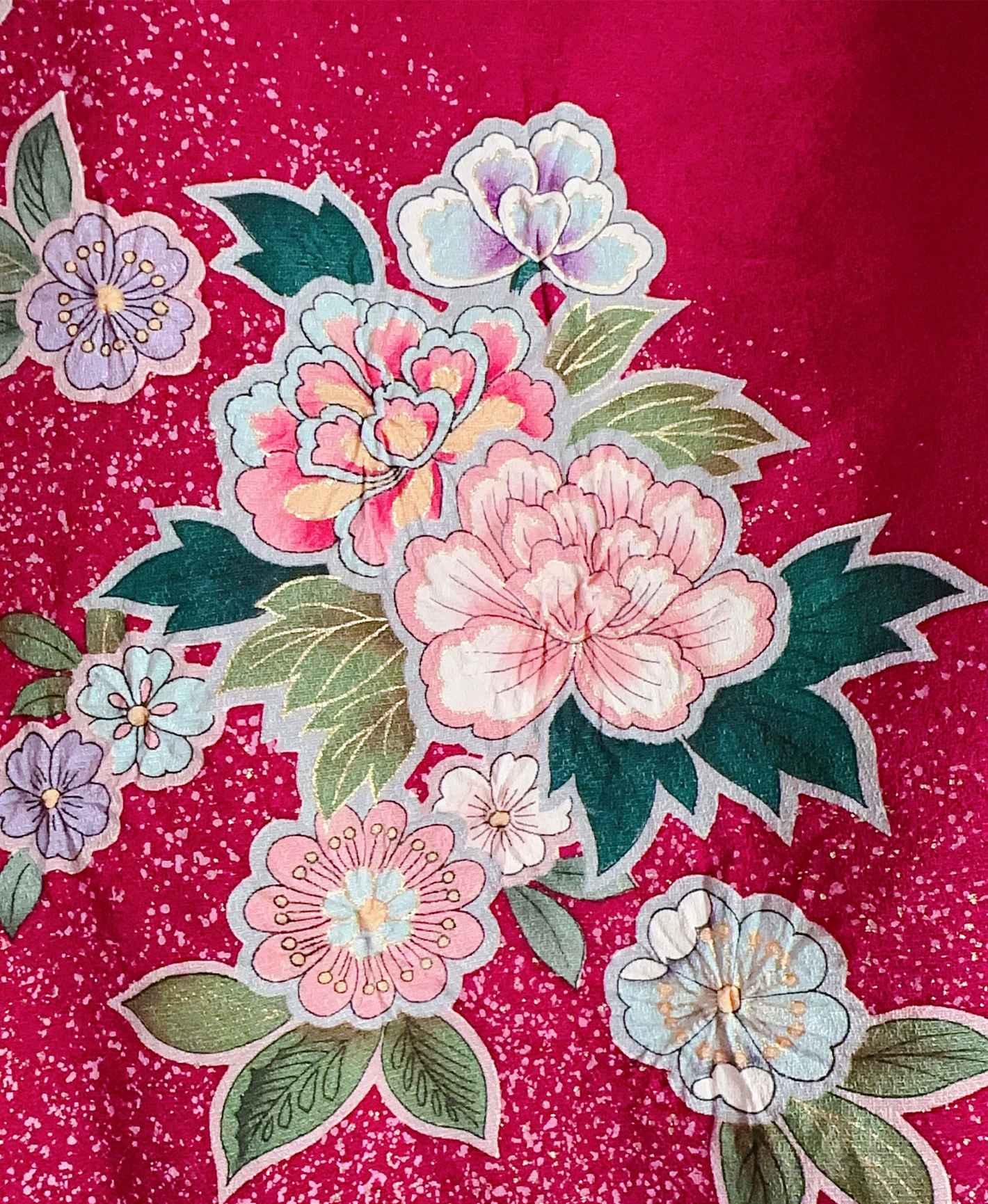 躑躅色 赤紫系 暈し染め 絞り 辻が花 蝶 檜扇 振袖レンタル - 画像 7