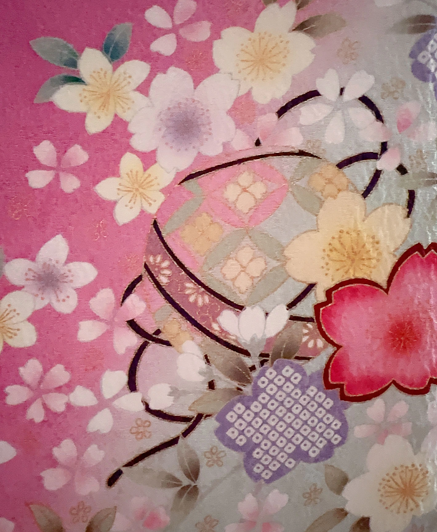 桃花色 ピンク系 暈し染め 手描き 桜吹雪 手鞠 振袖レンタル - 画像 8