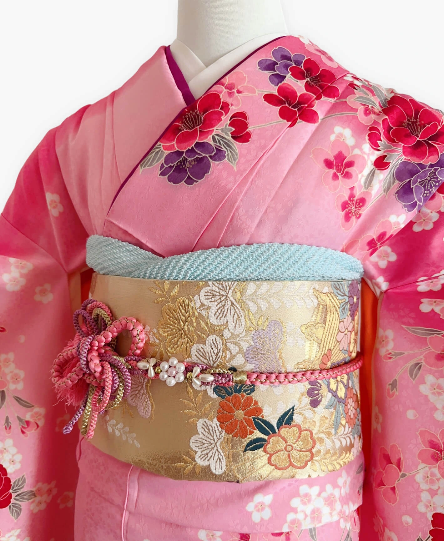 桃花色 ピンク系 暈し染め 桜吹雪 藥玉 振袖レンタル - 画像 3