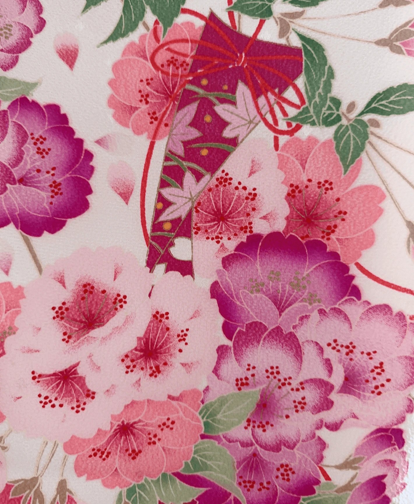 生成り色 ピンク系 暈し染め 桜牡丹 藥玉 振袖レンタル - 画像 6